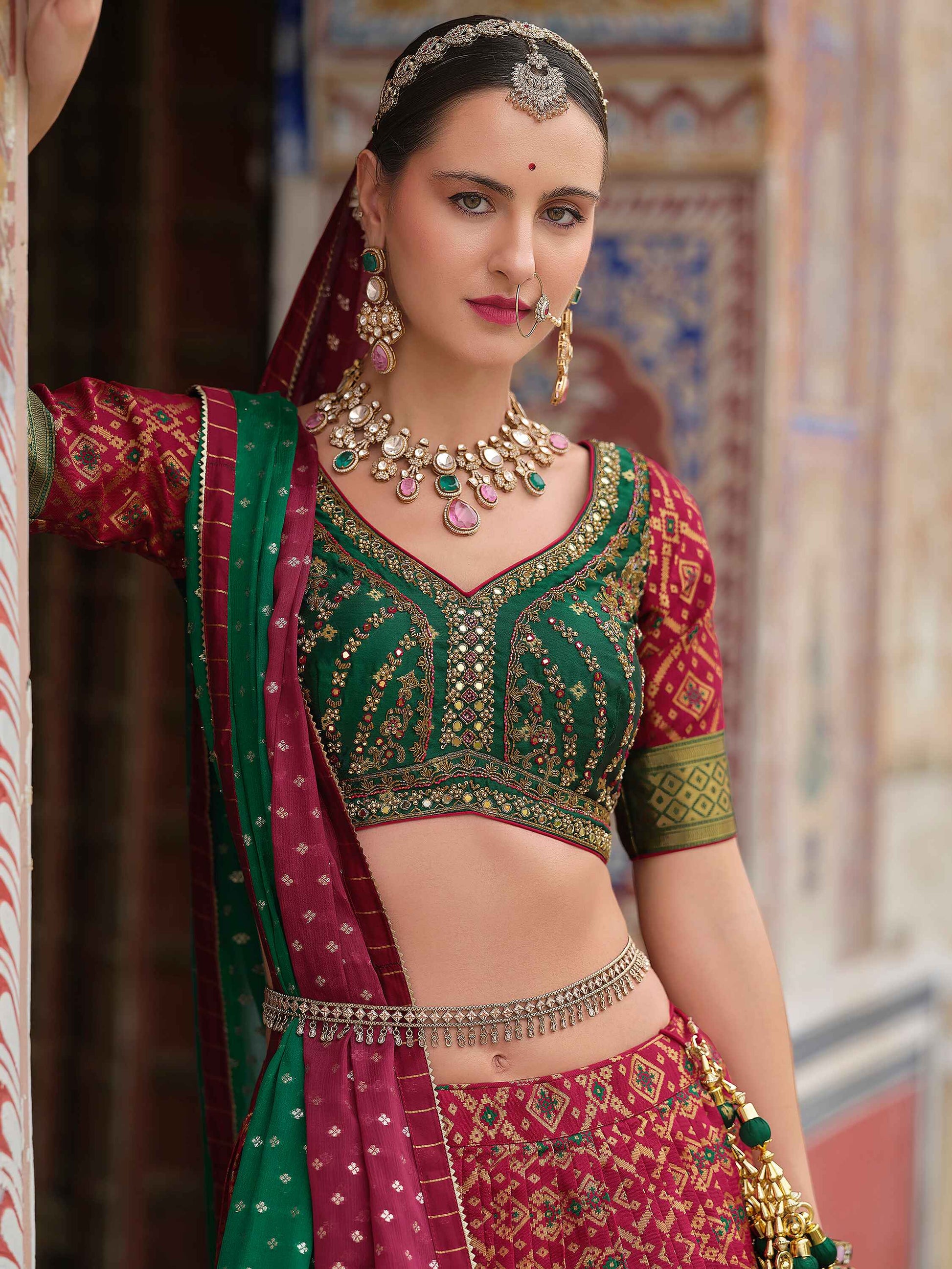 Attractive Red Bandhani Print Silk Wedding Wear Lehenga Choli