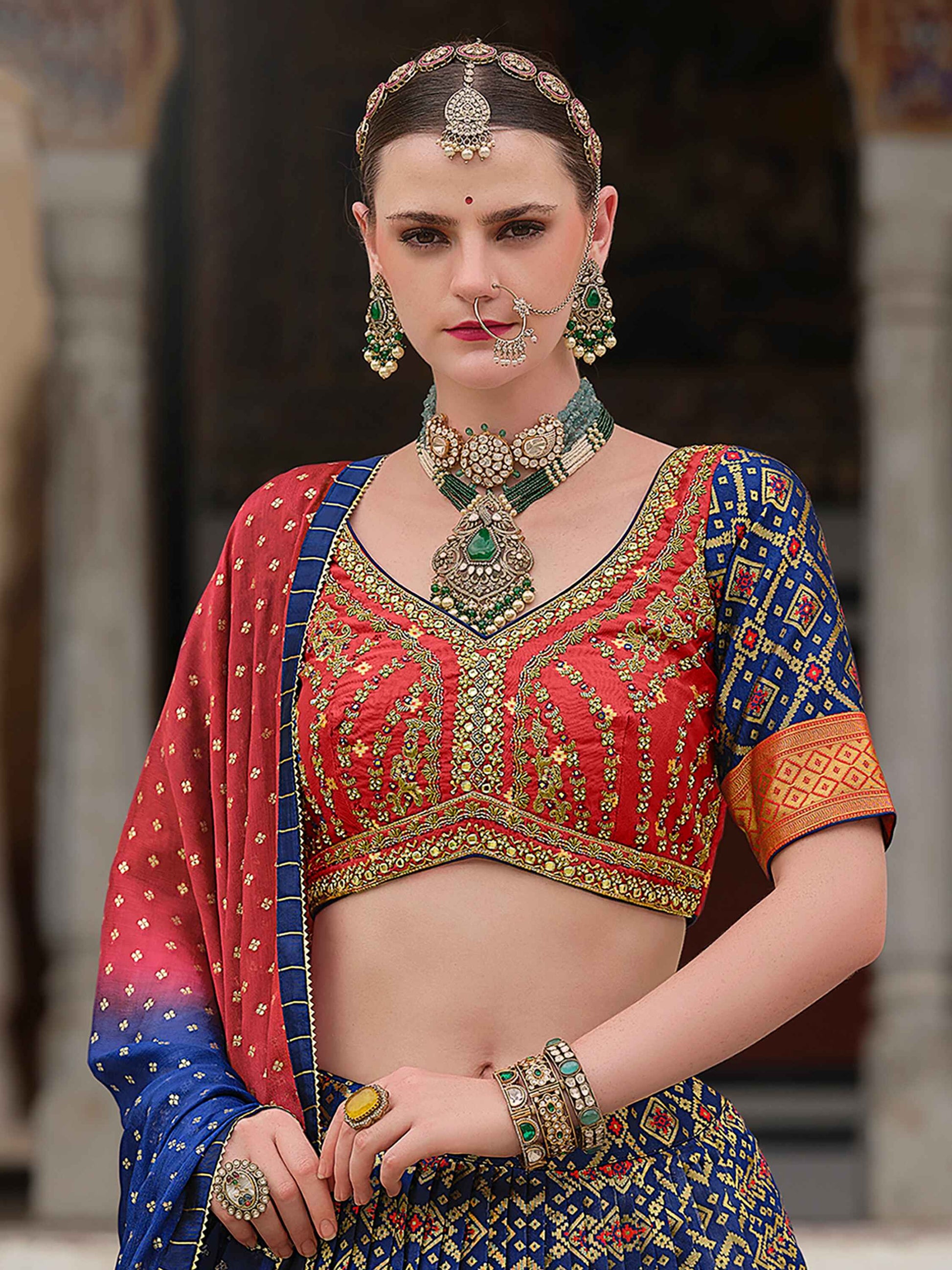 Stunning Navy Blue Bandhani Print Silk Designer Lehenga Choli