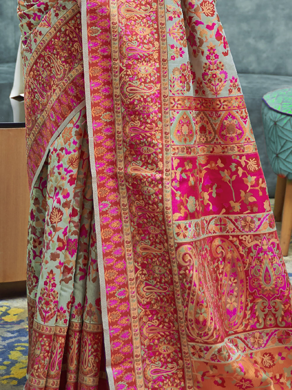 Wonderful Pista Green Weaving Silk Designer Saree With Blouse