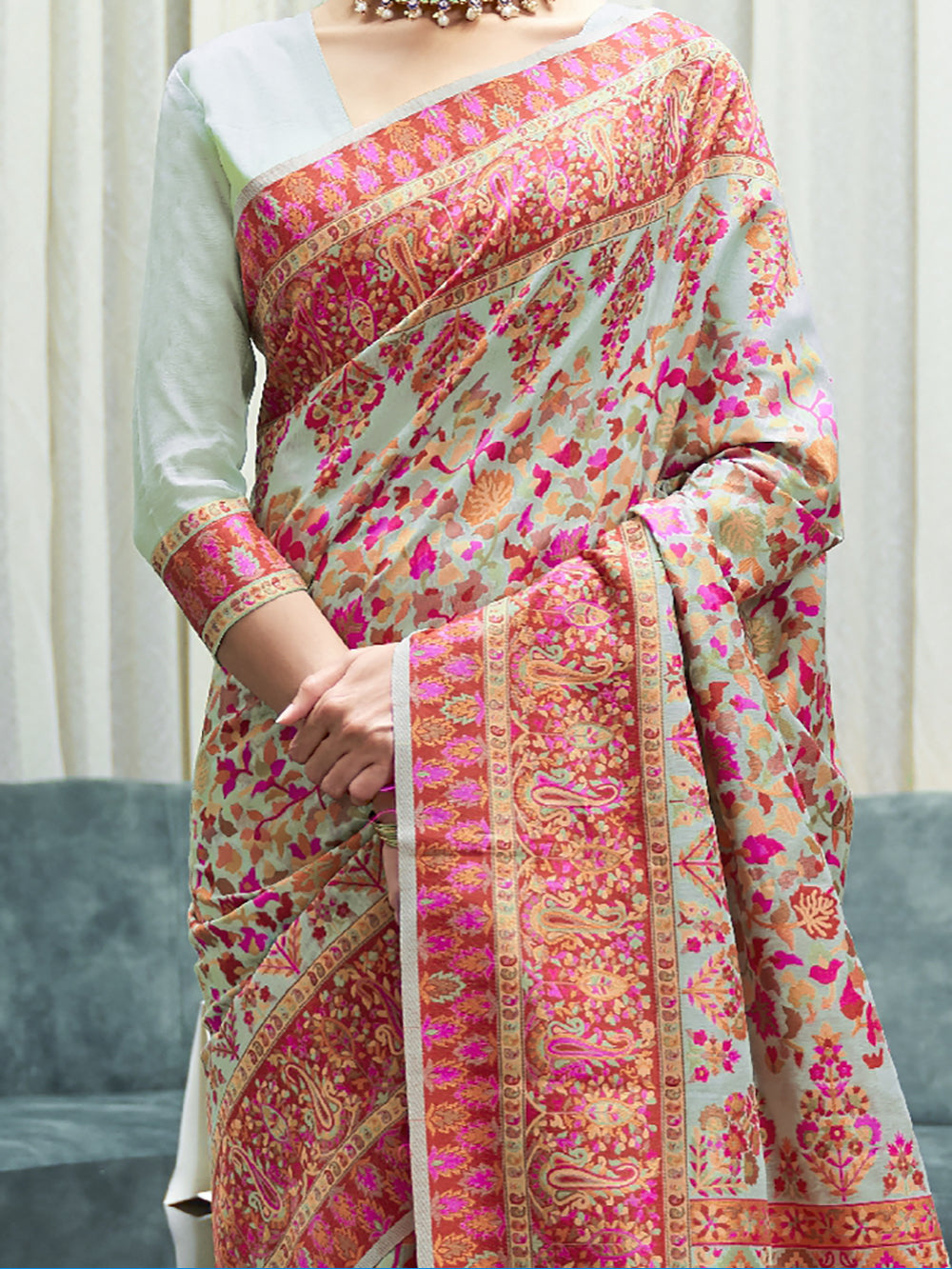 Wonderful Pista Green Weaving Silk Designer Saree With Blouse