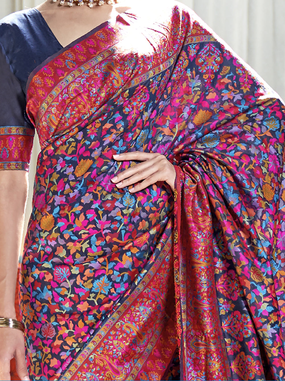 Extraordinary Navy Blue Weaving Silk Designer Saree With Blouse