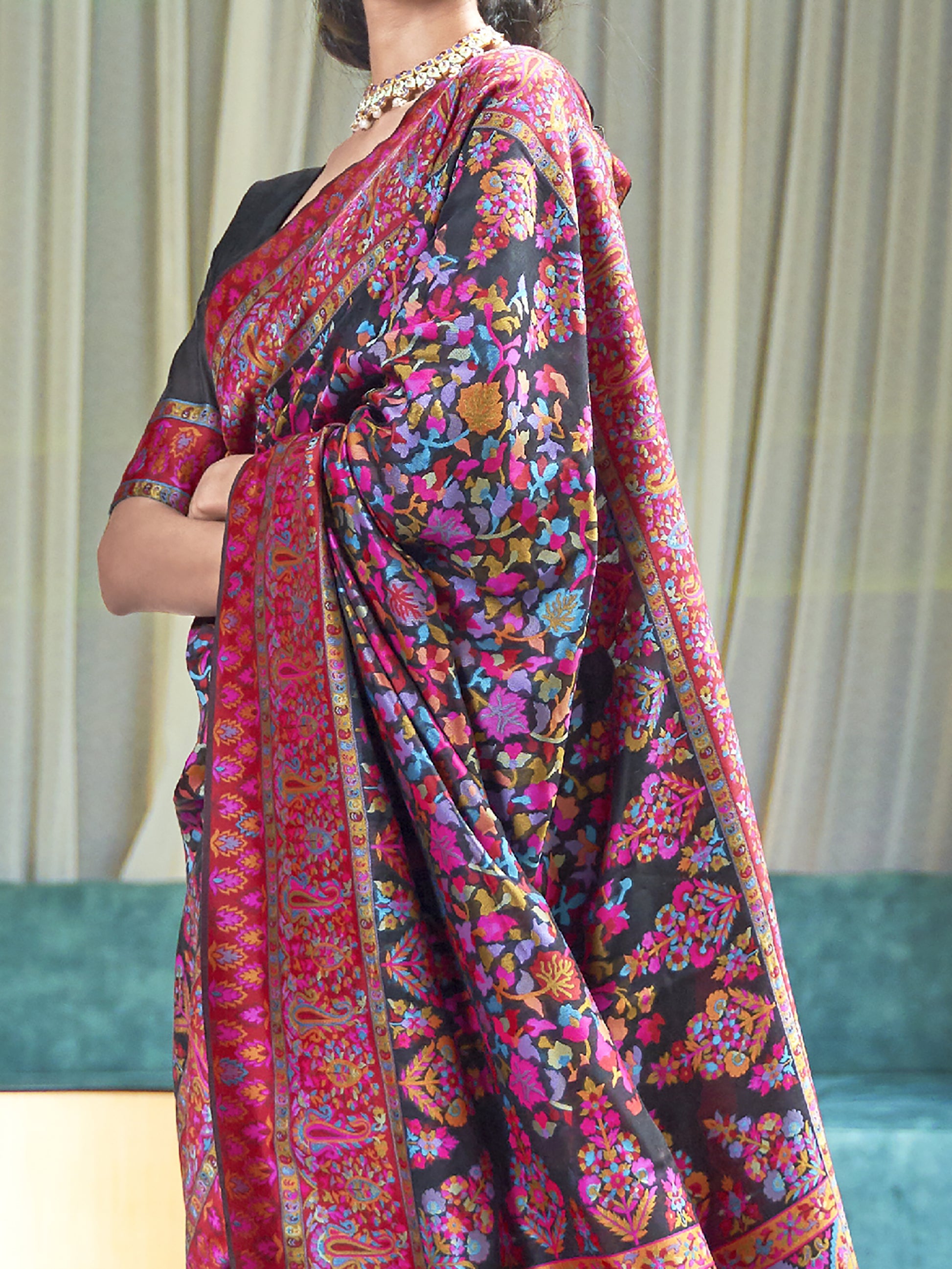 Incredible Black Weaving Silk Festive Wear Saree With Blouse