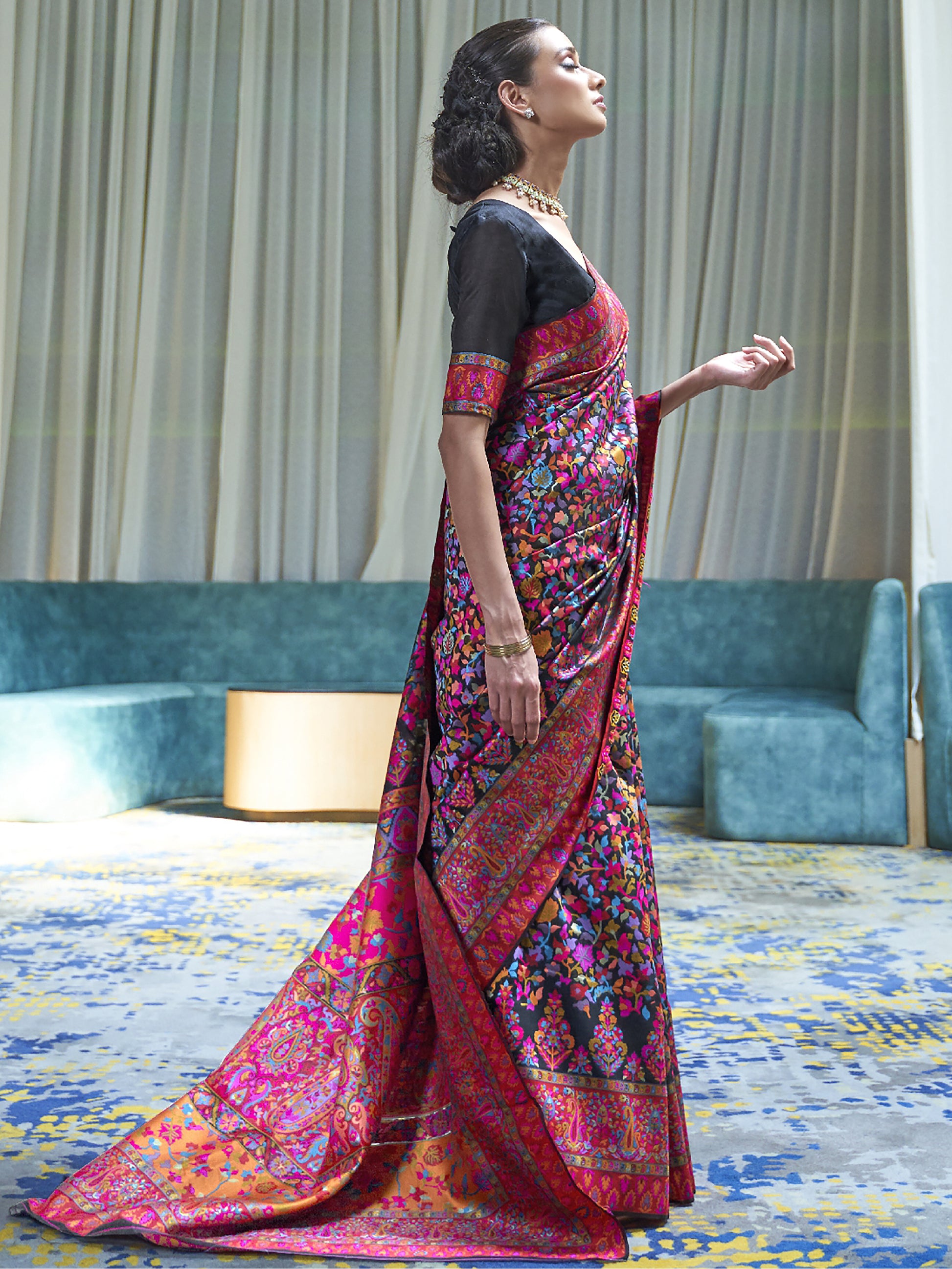 Incredible Black Weaving Silk Festive Wear Saree With Blouse