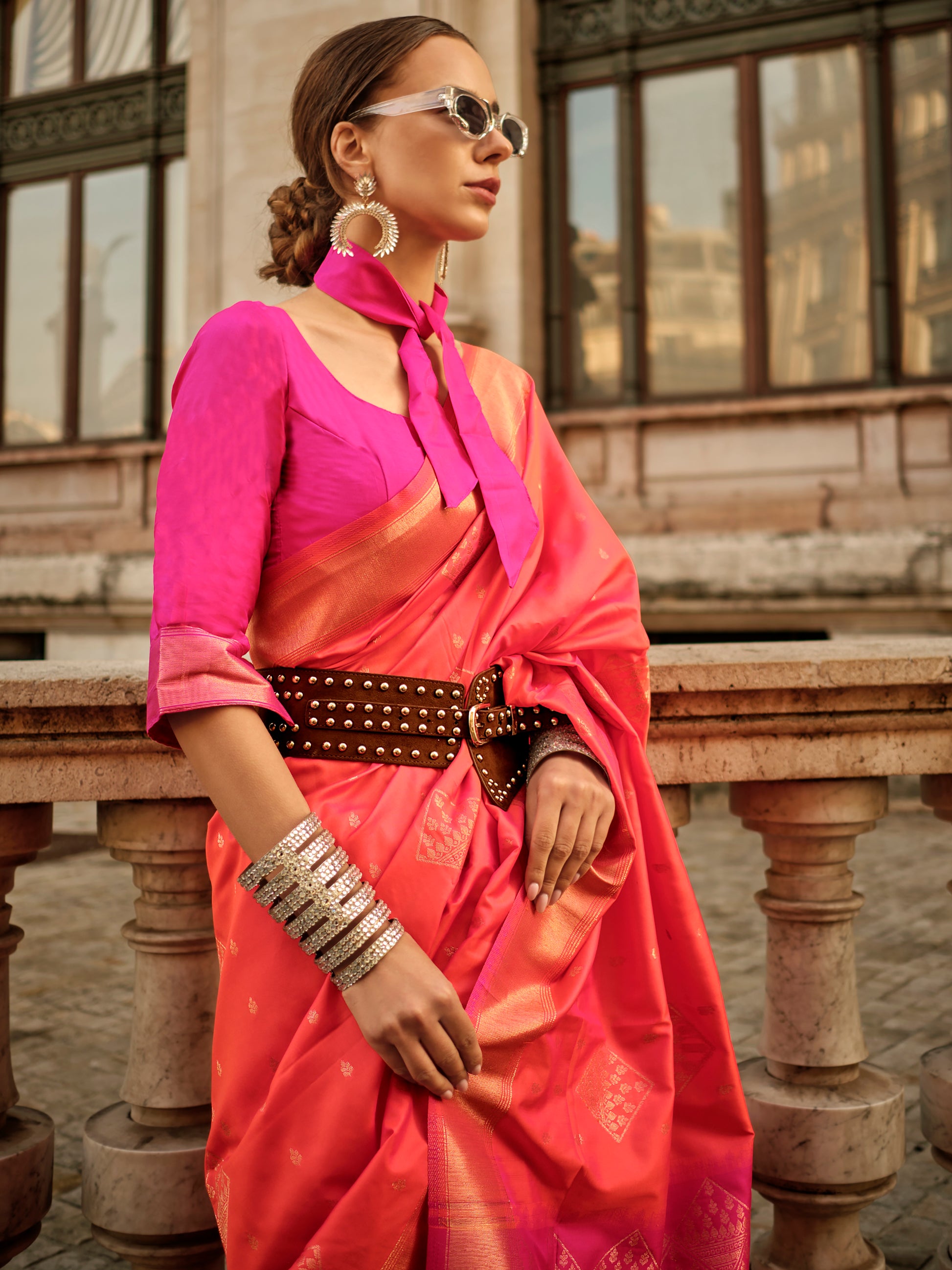 Gorgeous Peach Silk Zari Weaving Wedding Wear Saree With Blouse