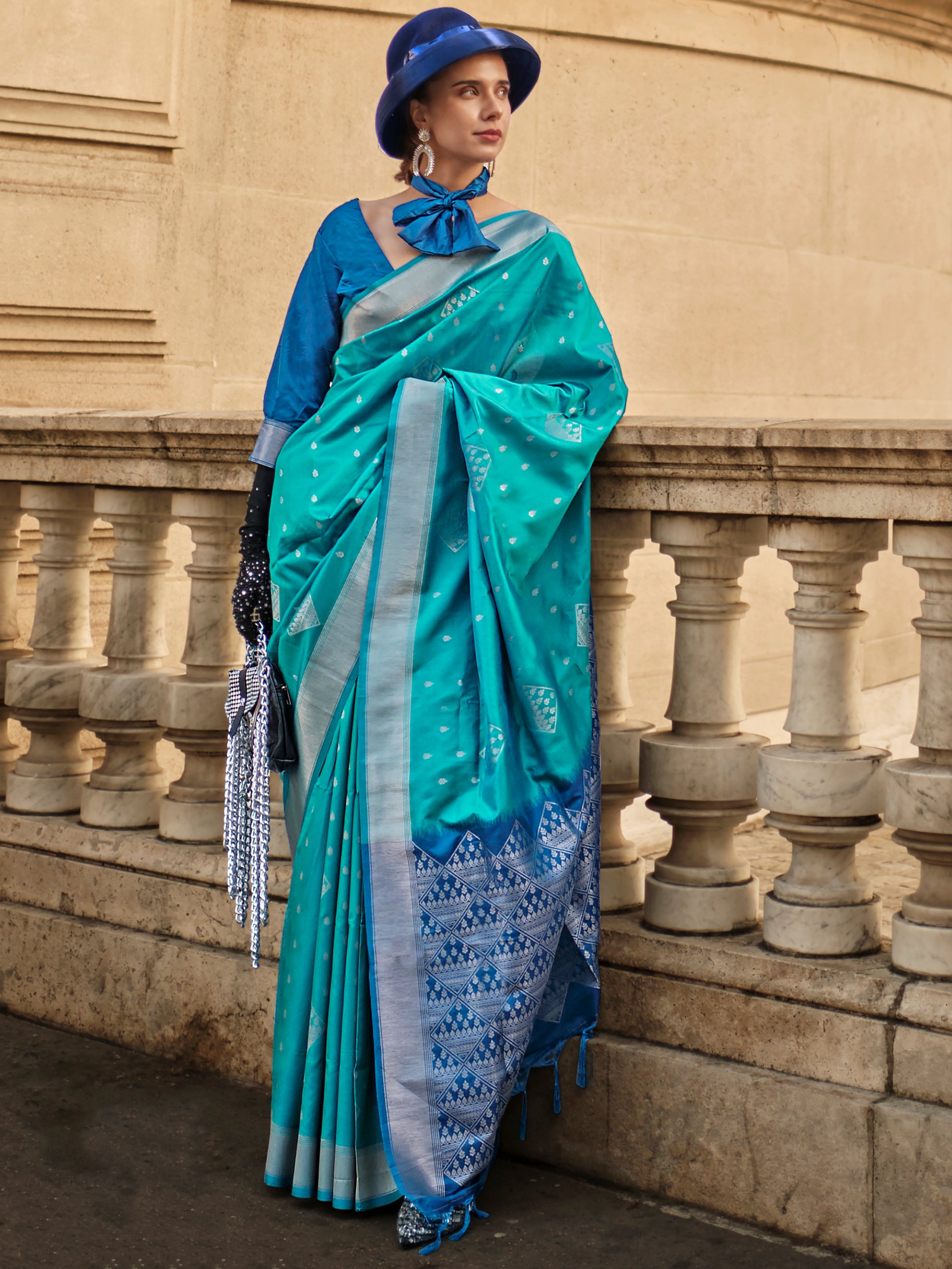 Wonderful Turquoise Silk Zari Weaving Designer Saree With Blouse