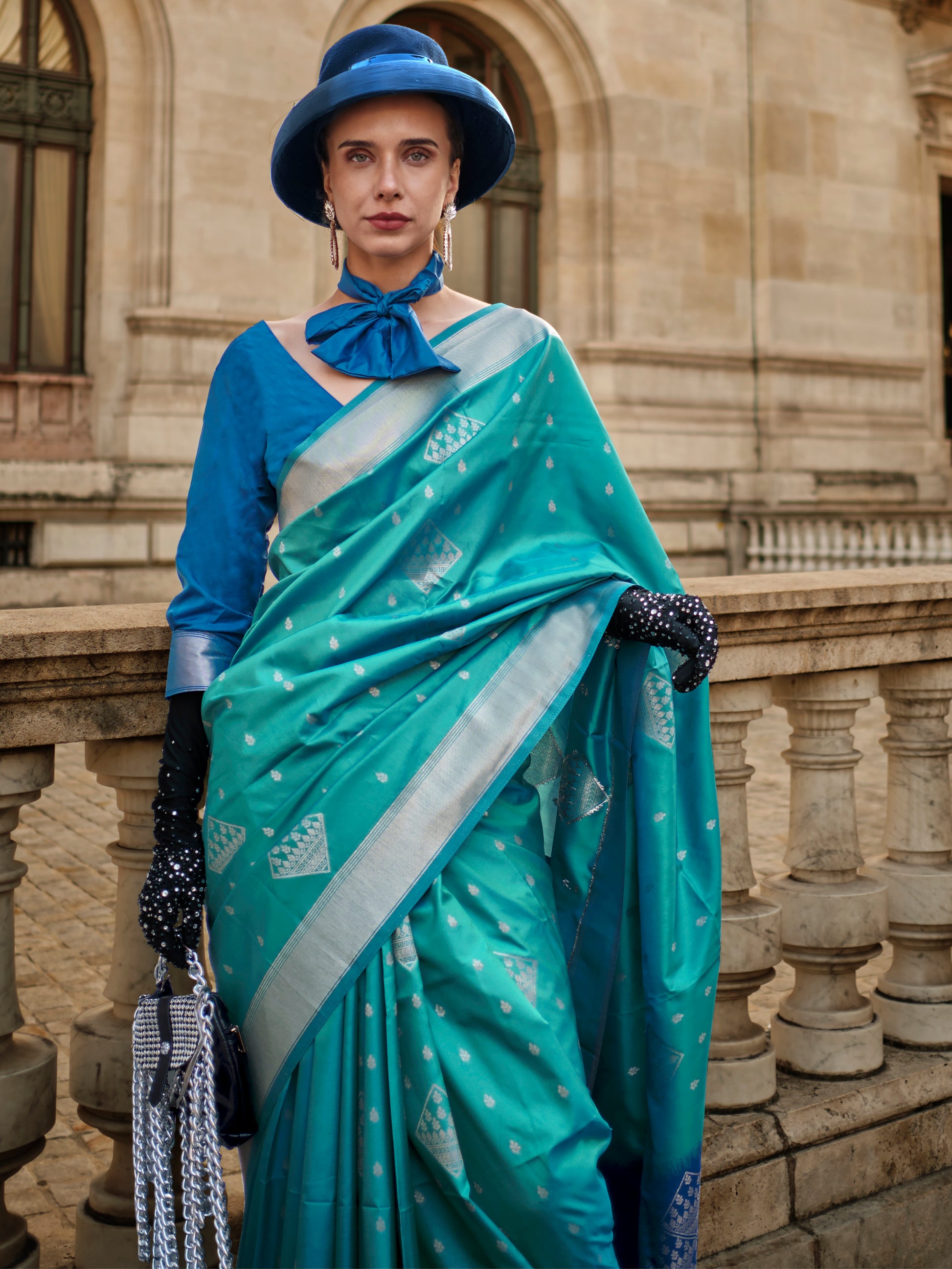 Wonderful Turquoise Silk Zari Weaving Designer Saree With Blouse