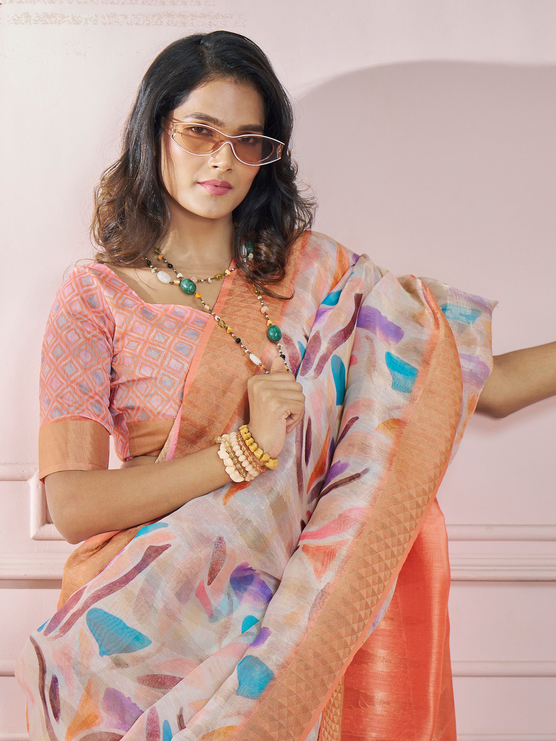 Alluring Orange Digital Printed Silk Event Wear Saree With Blouse