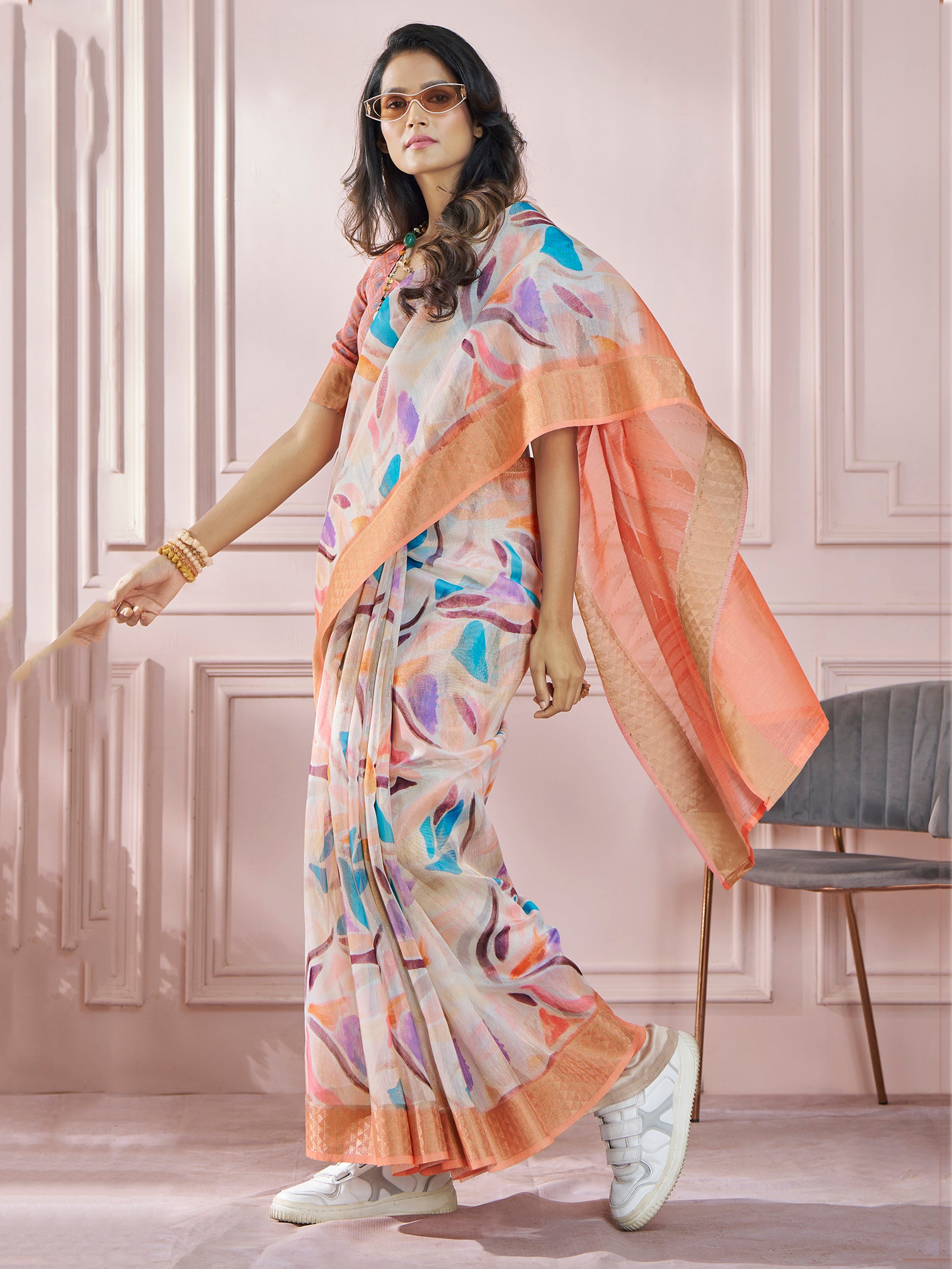 Alluring Orange Digital Printed Silk Event Wear Saree With Blouse