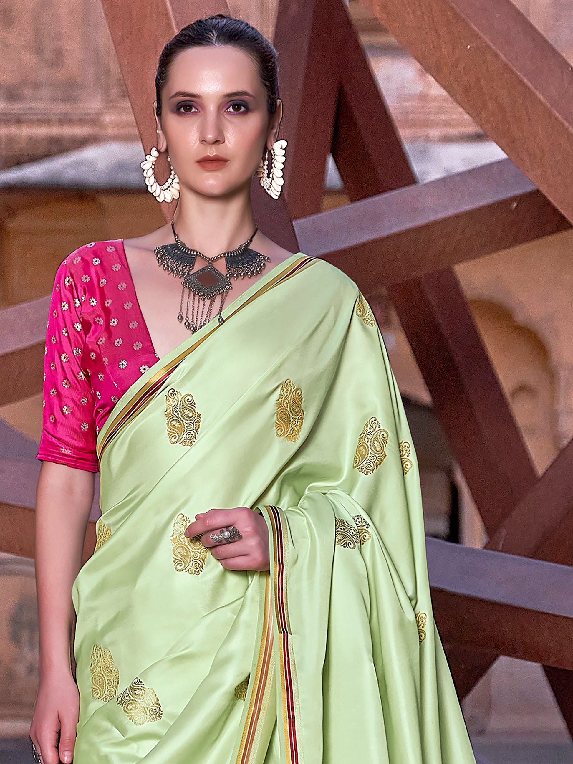 Fantastic Sea Green Zari Weaving Satin Sangeet Wear Saree With Blouse