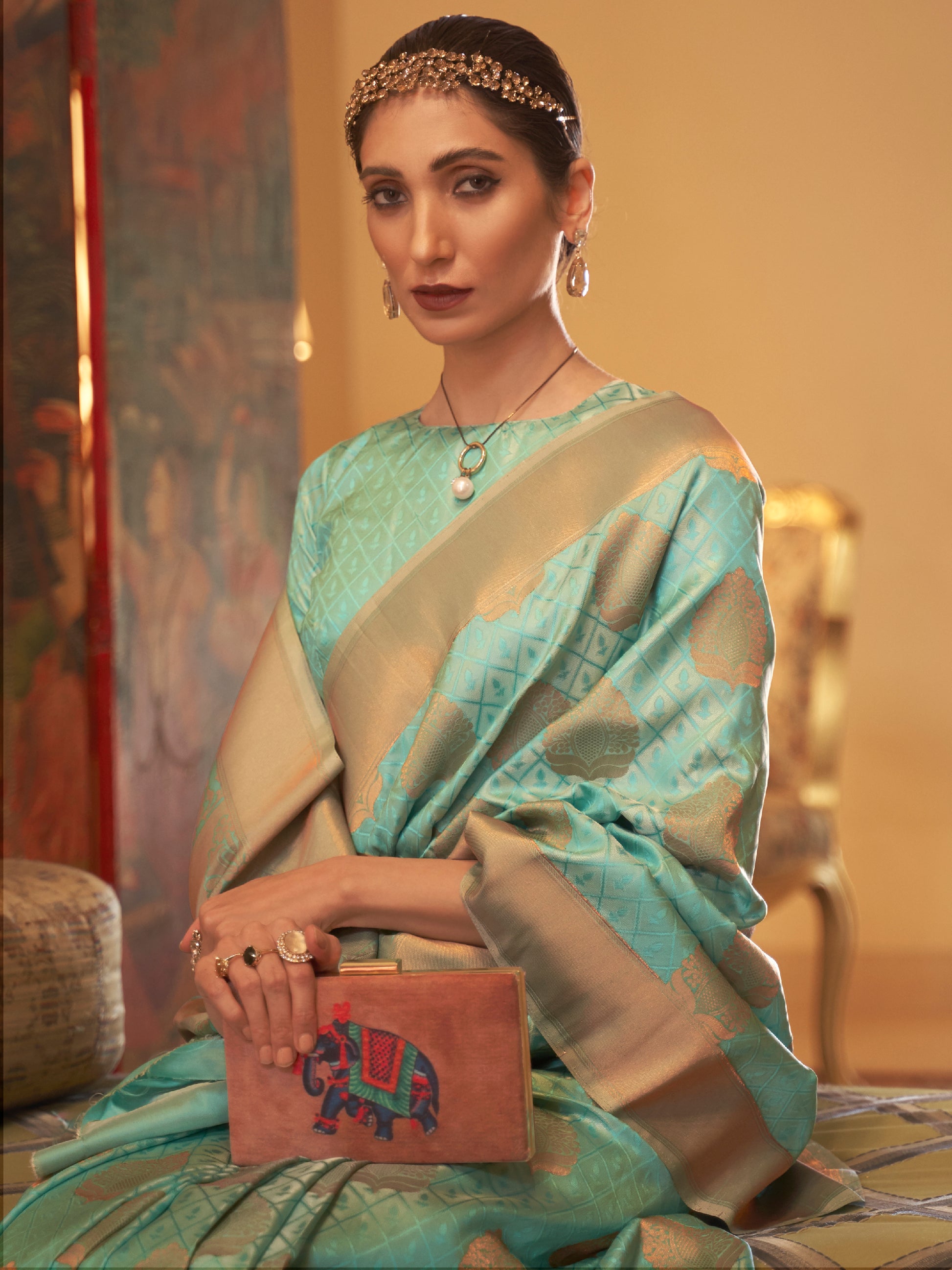 Wonderful Green Zari Woven Silk Sangeet Wear Saree With Blouse
