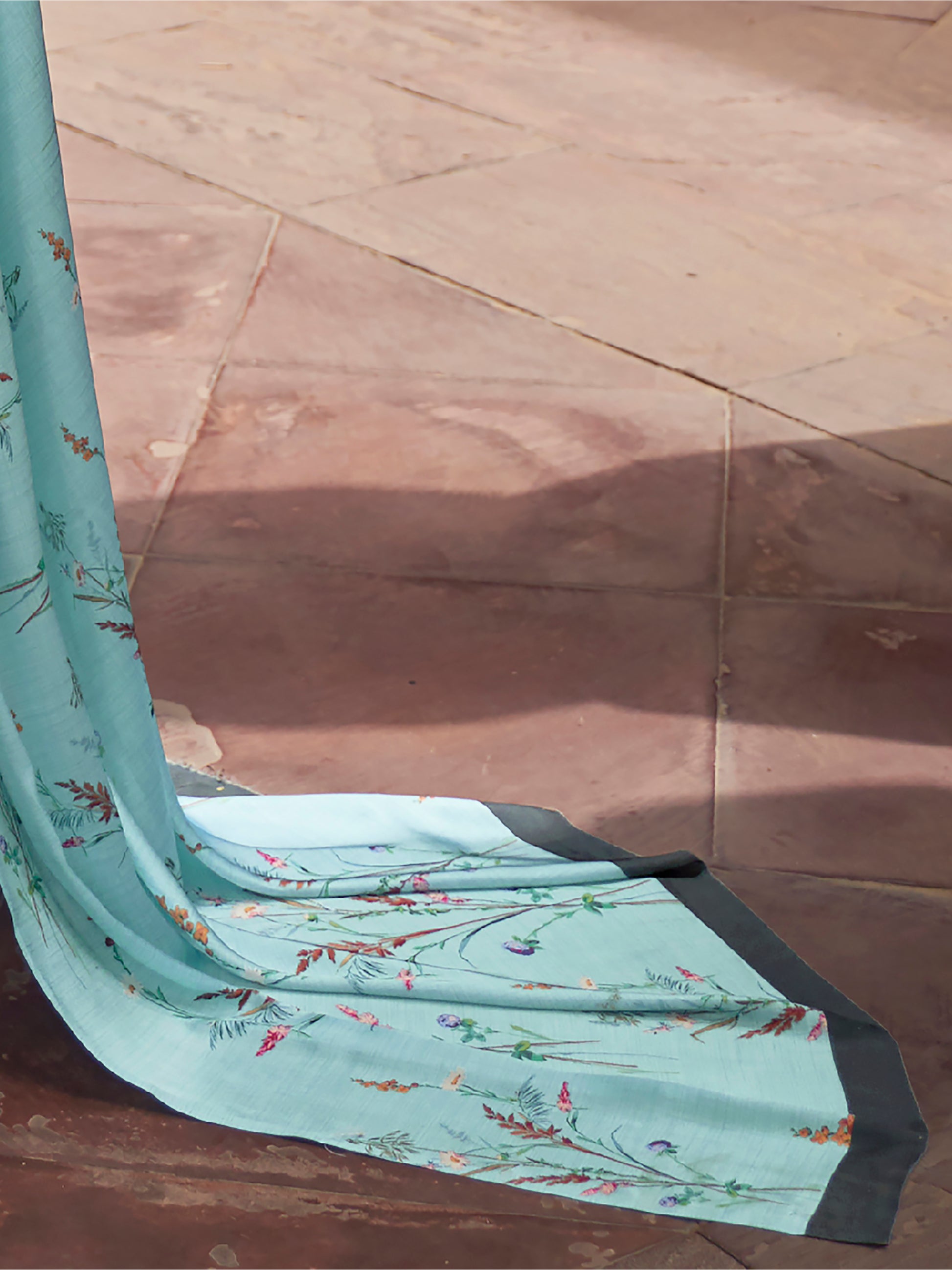 Gorgeous Sky Blue Floral Printed Satin Party Wear Saree With Blouse