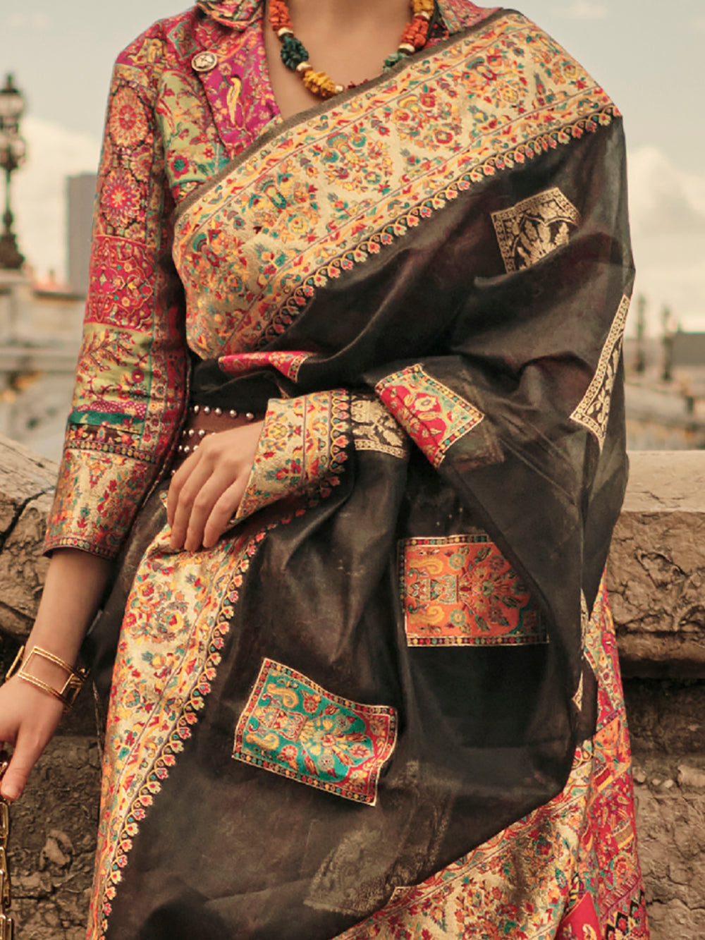 Awesome Black Zari Weaving Silk Events Wear Saree With Blouse