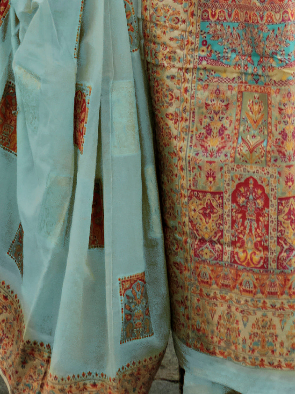 Splendid Sky-Blue Zari Weaving Silk Festive Wear Saree With Blouse