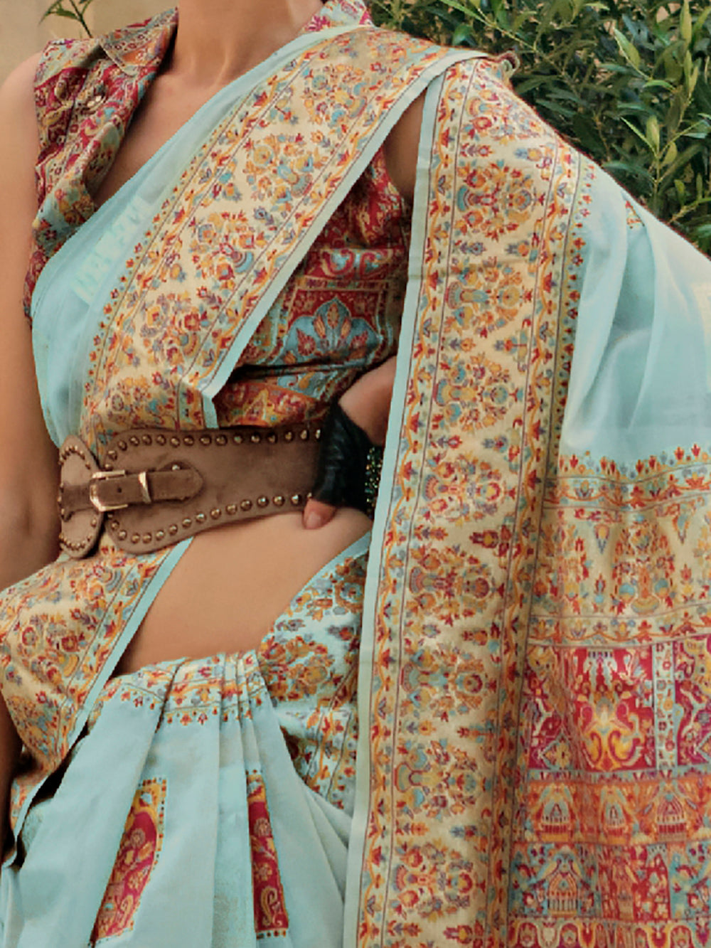 Splendid Sky-Blue Zari Weaving Silk Festive Wear Saree With Blouse