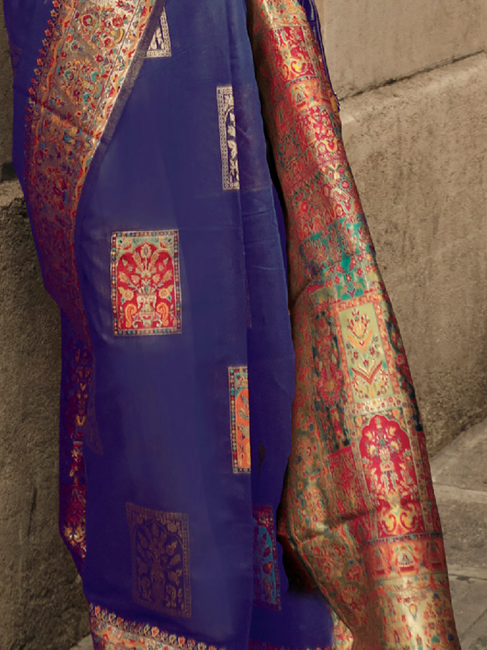 Exquisite Blue Zari Weaving Silk Wedding Wear Saree With Blouse