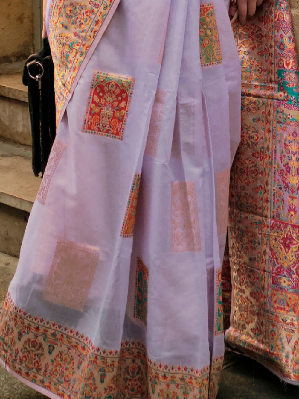 Pretty Lavender Zari Weaving Silk Reception Wear Saree With Blouse