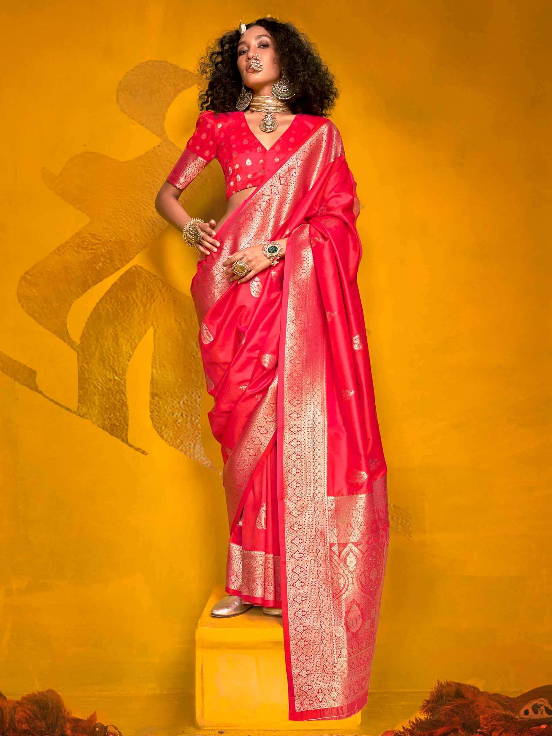 Marvelous Pink Zari Weaving Silk Event Wear Saree With Blouse