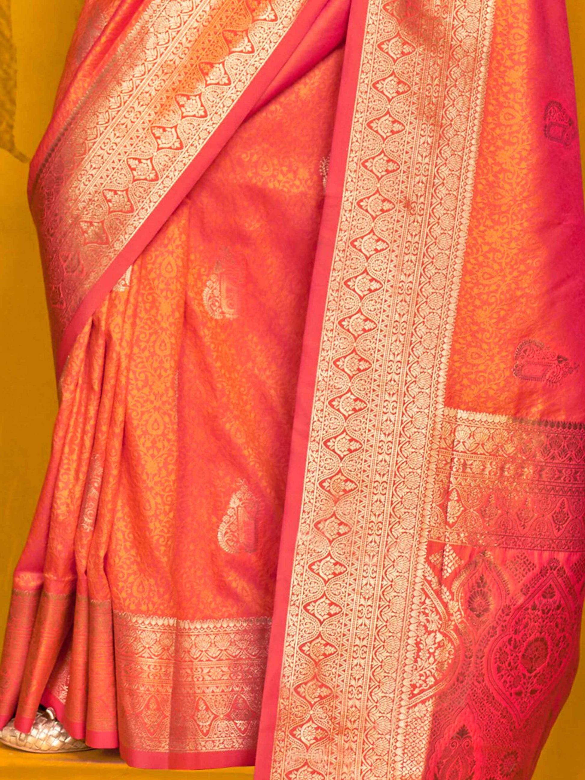 Incredible Orange Zari Weaving Silk Festival Wear Saree With Blouse