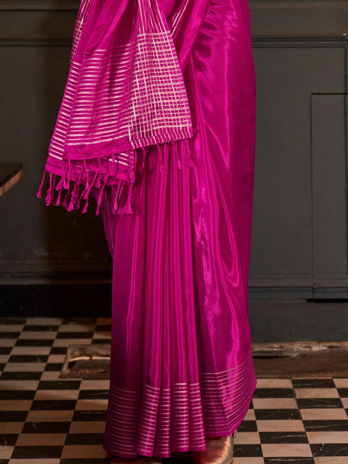 Charming Rani Pink Weaving Silk Event Wear Saree With Blouse