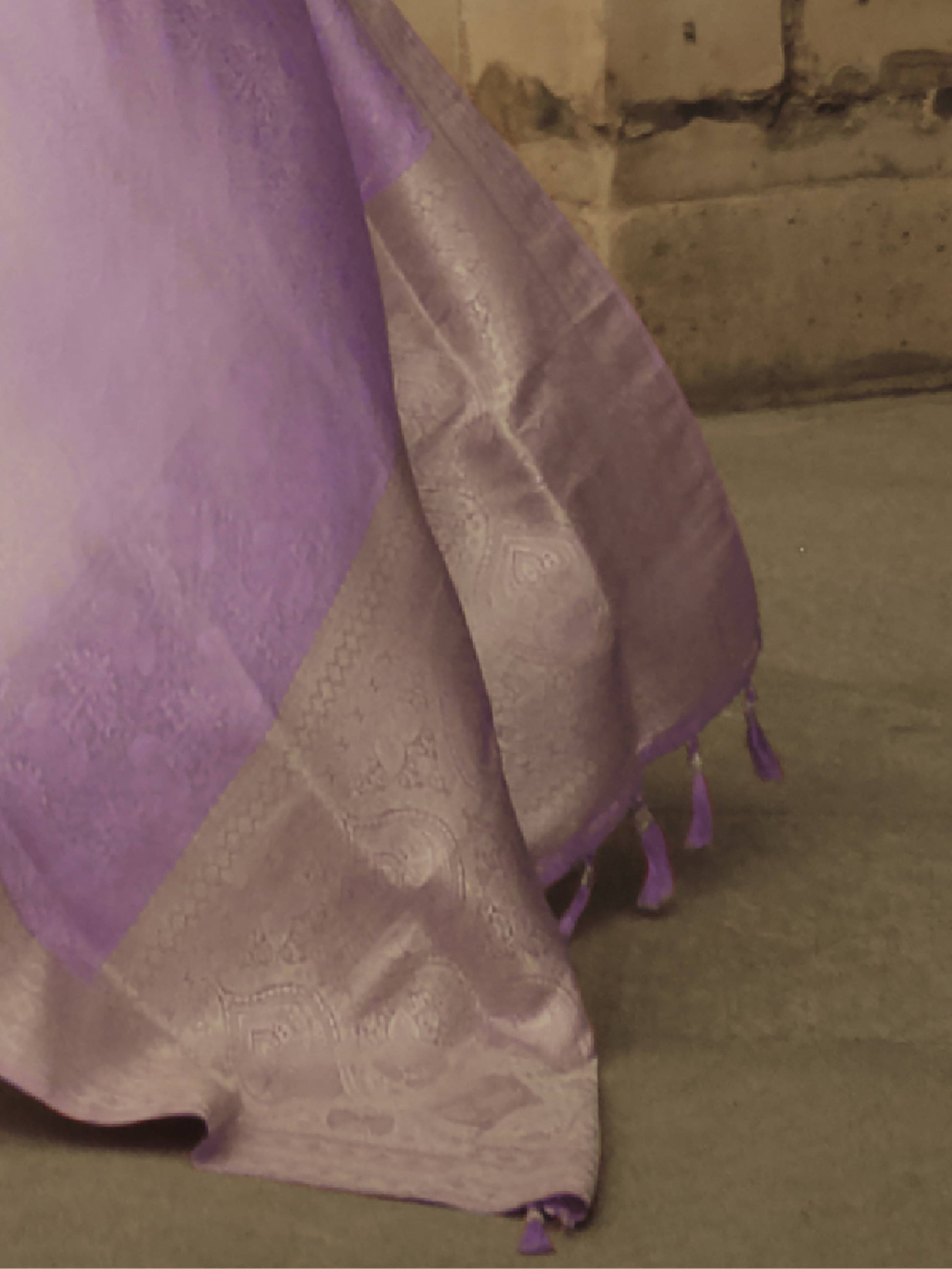 Enchanting Lavender Zari Woven Satin Festive Wear Saree With Blouse