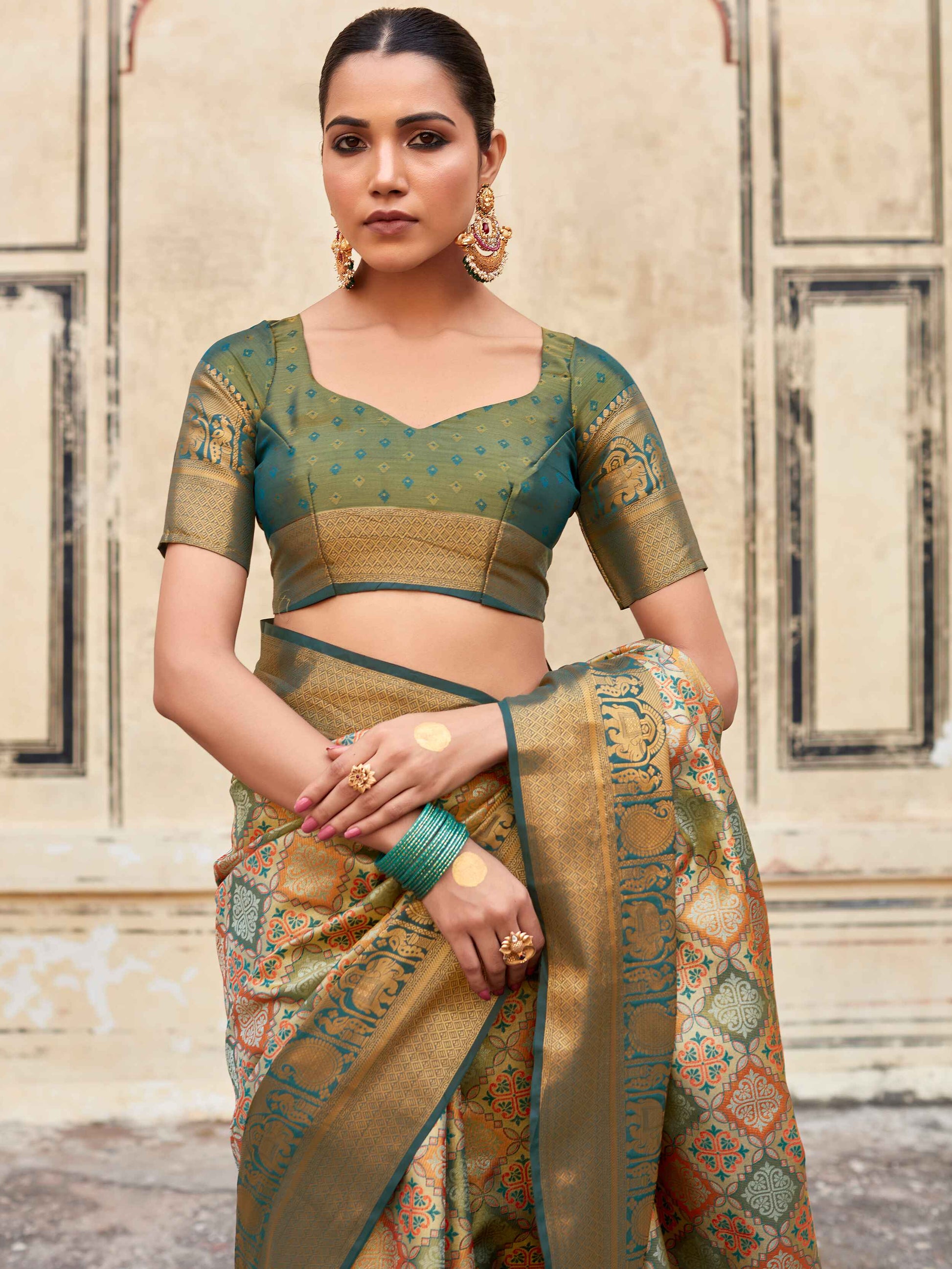 Fetching Multi-Color Zari Weaving Silk Occasions Wear Saree