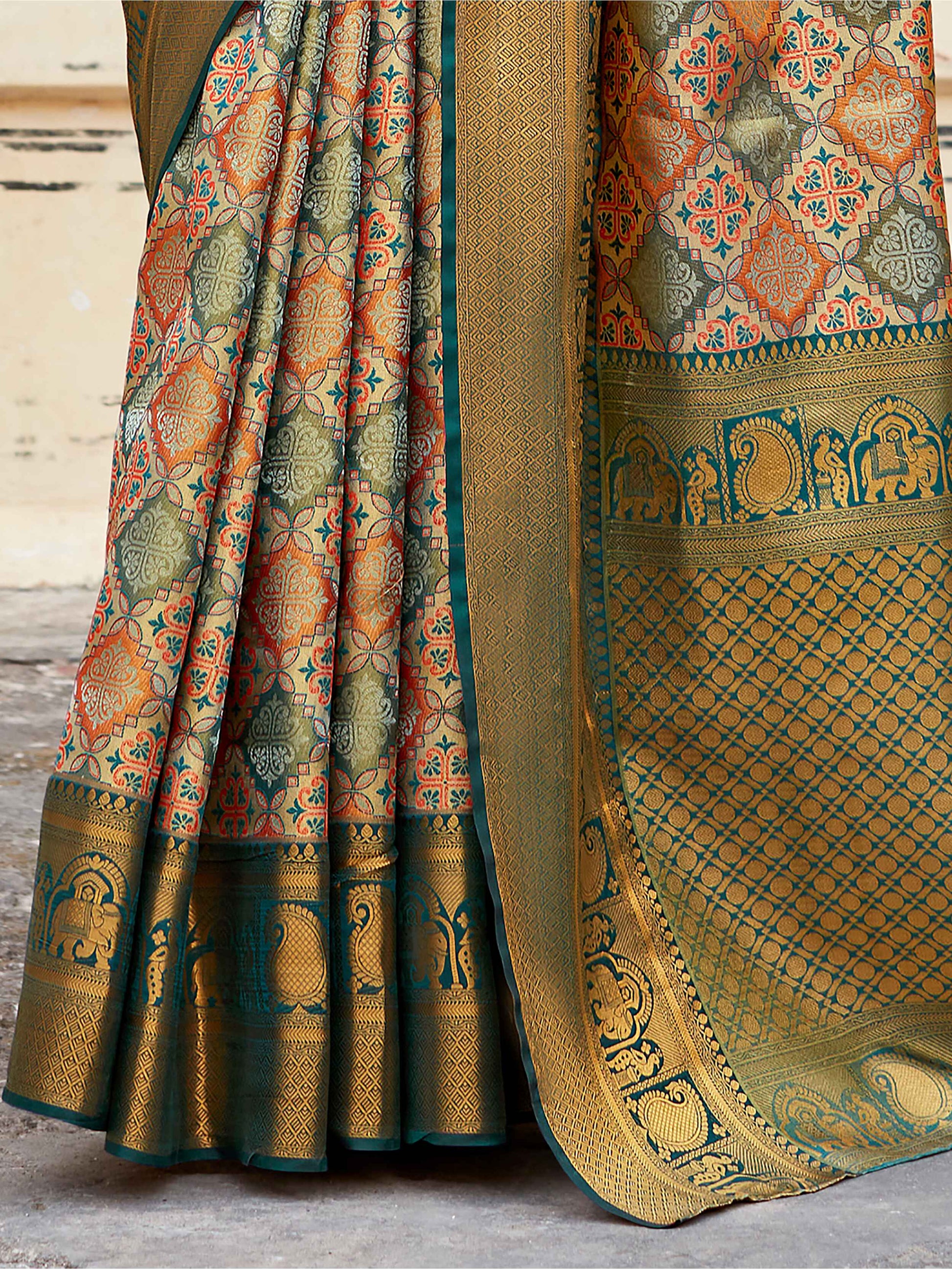 Fetching Multi-Color Zari Weaving Silk Occasions Wear Saree