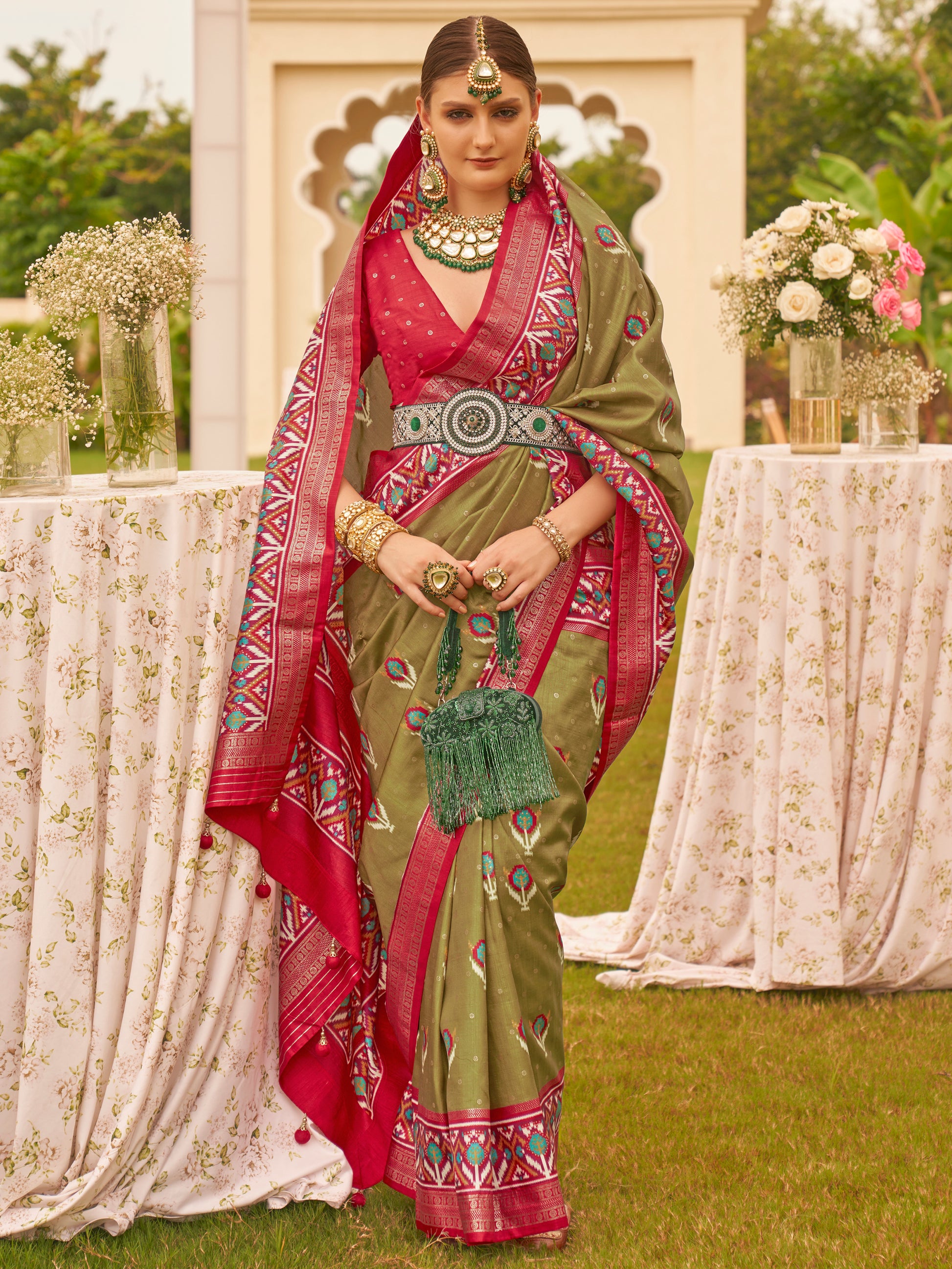 Appealing Green Patola Printed Silk Traditional Saree With Blouse