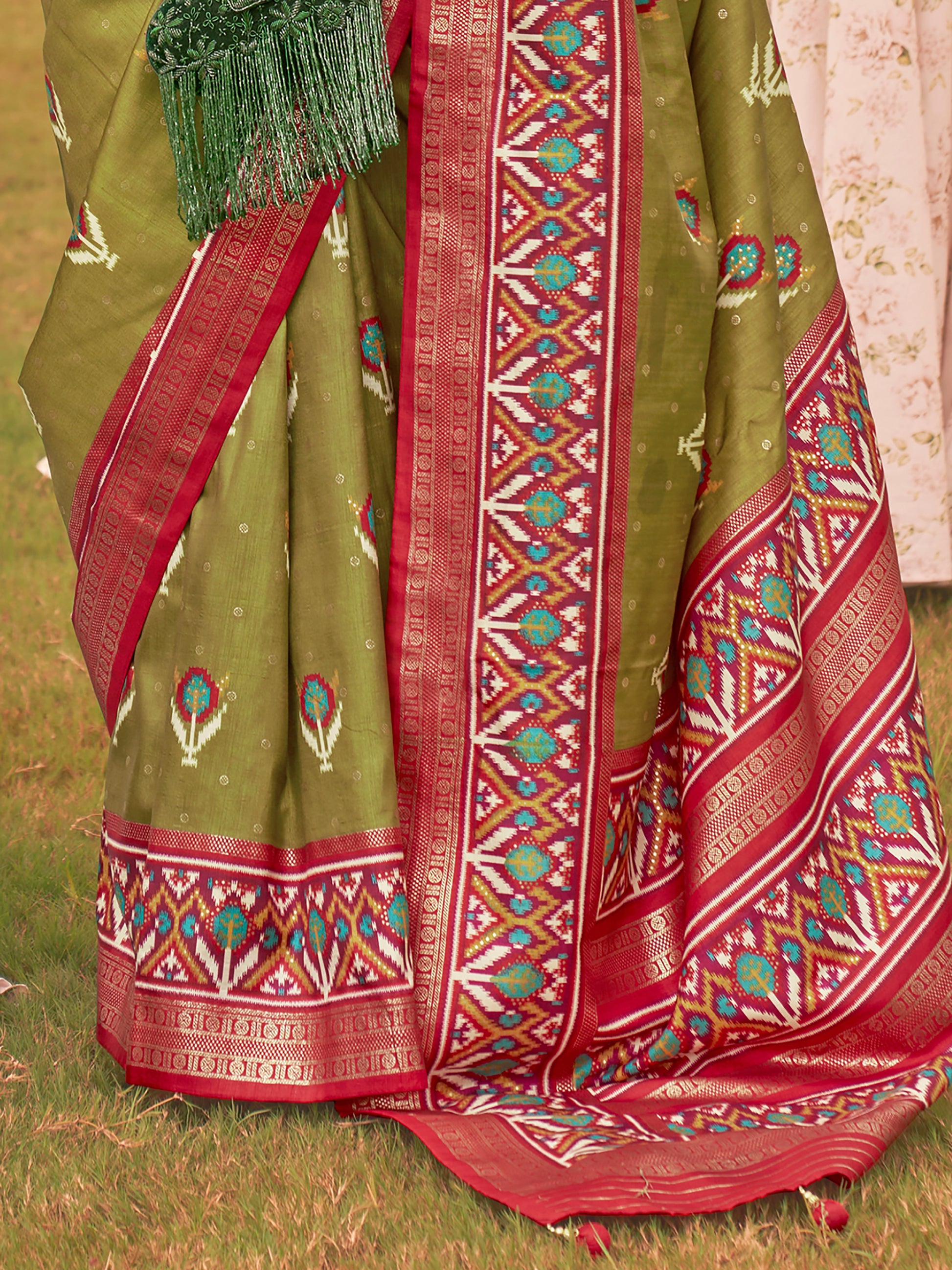Appealing Green Patola Printed Silk Traditional Saree With Blouse