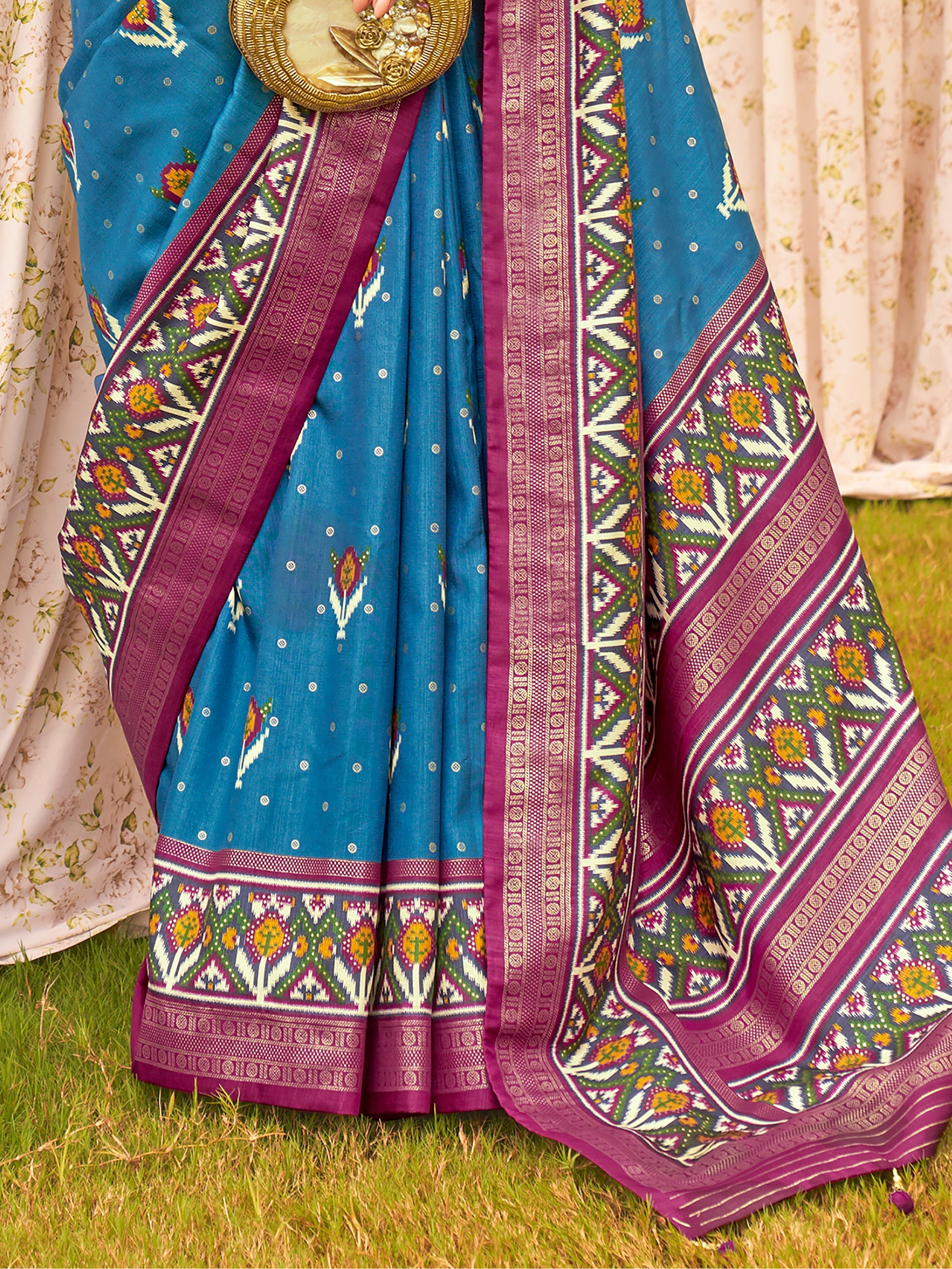 Enchanting Blue Patola Printed Silk Function Wear Saree With Blouse
