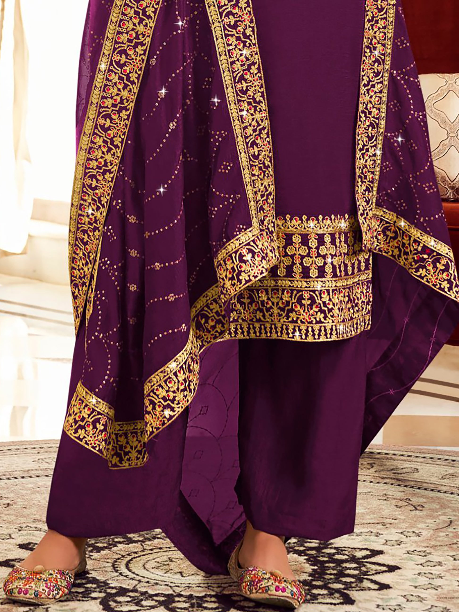 Gorgeous Purple Embroidered Vichitra Festival Wear Salwar Suit