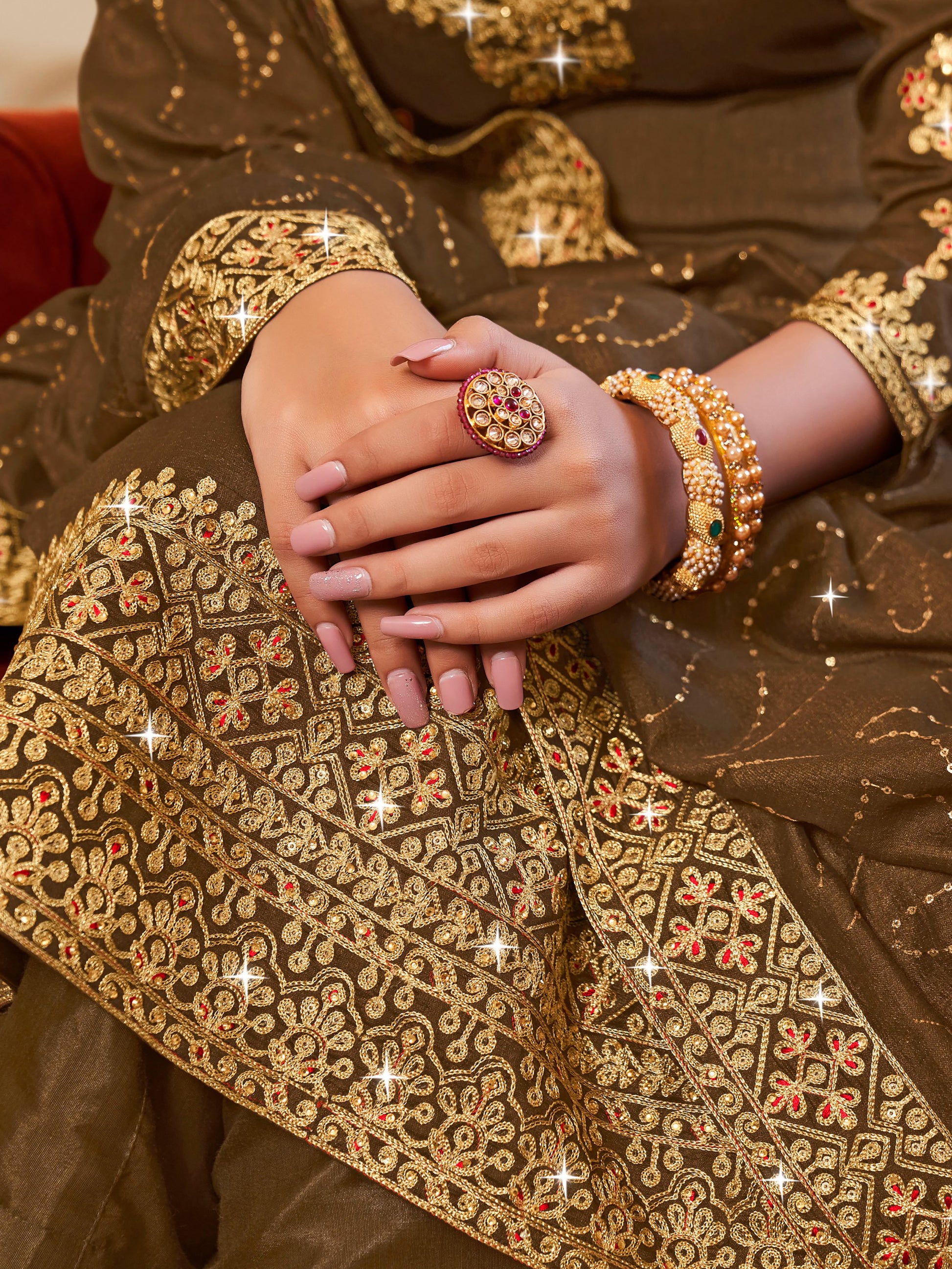 Attractive Mahendi Green Embroidered Vichitra Festival Wear Salwar Suit