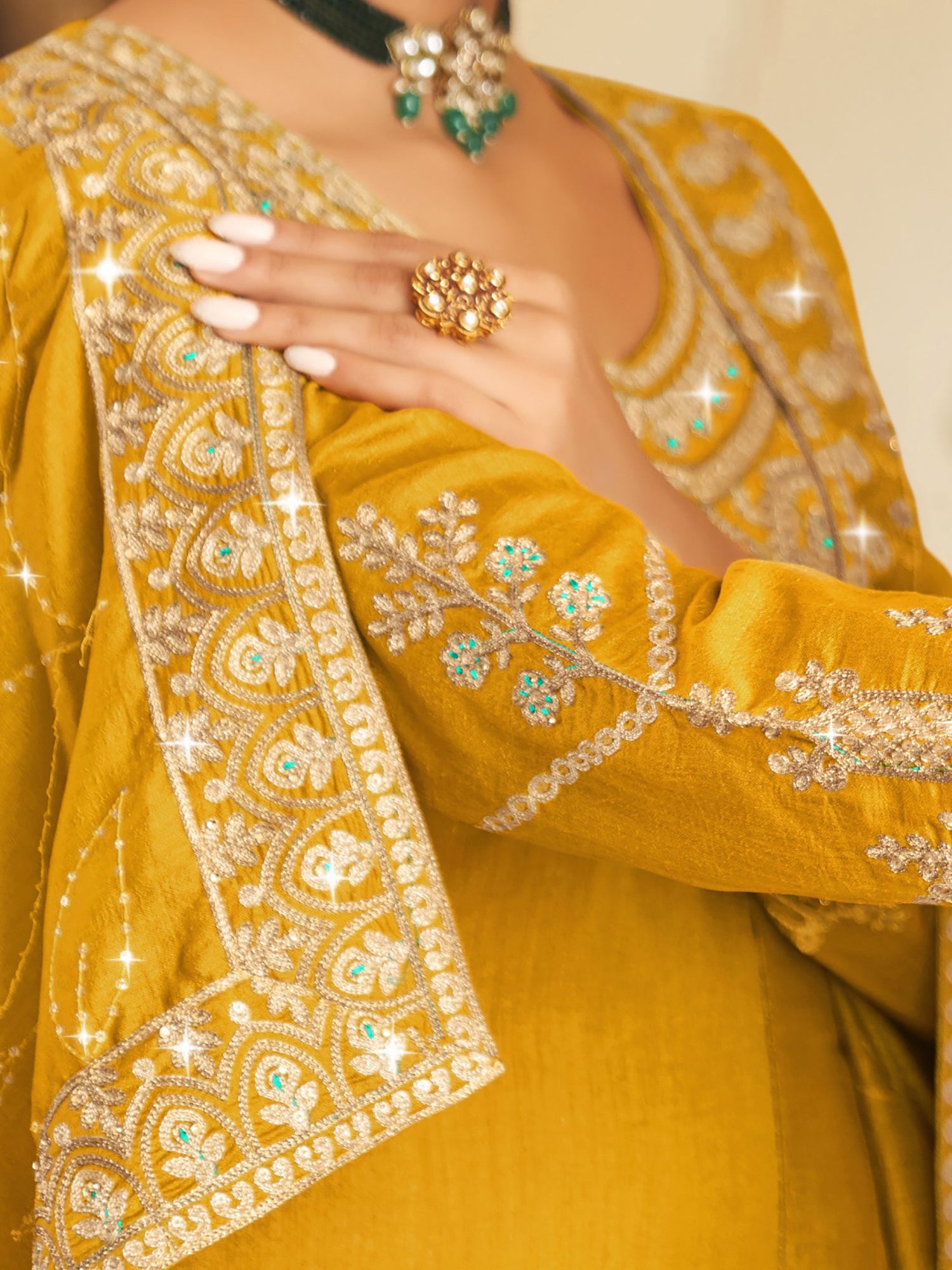 Ravishing Yellow Embroidered Vichitra Festival Wear Salwar Suit