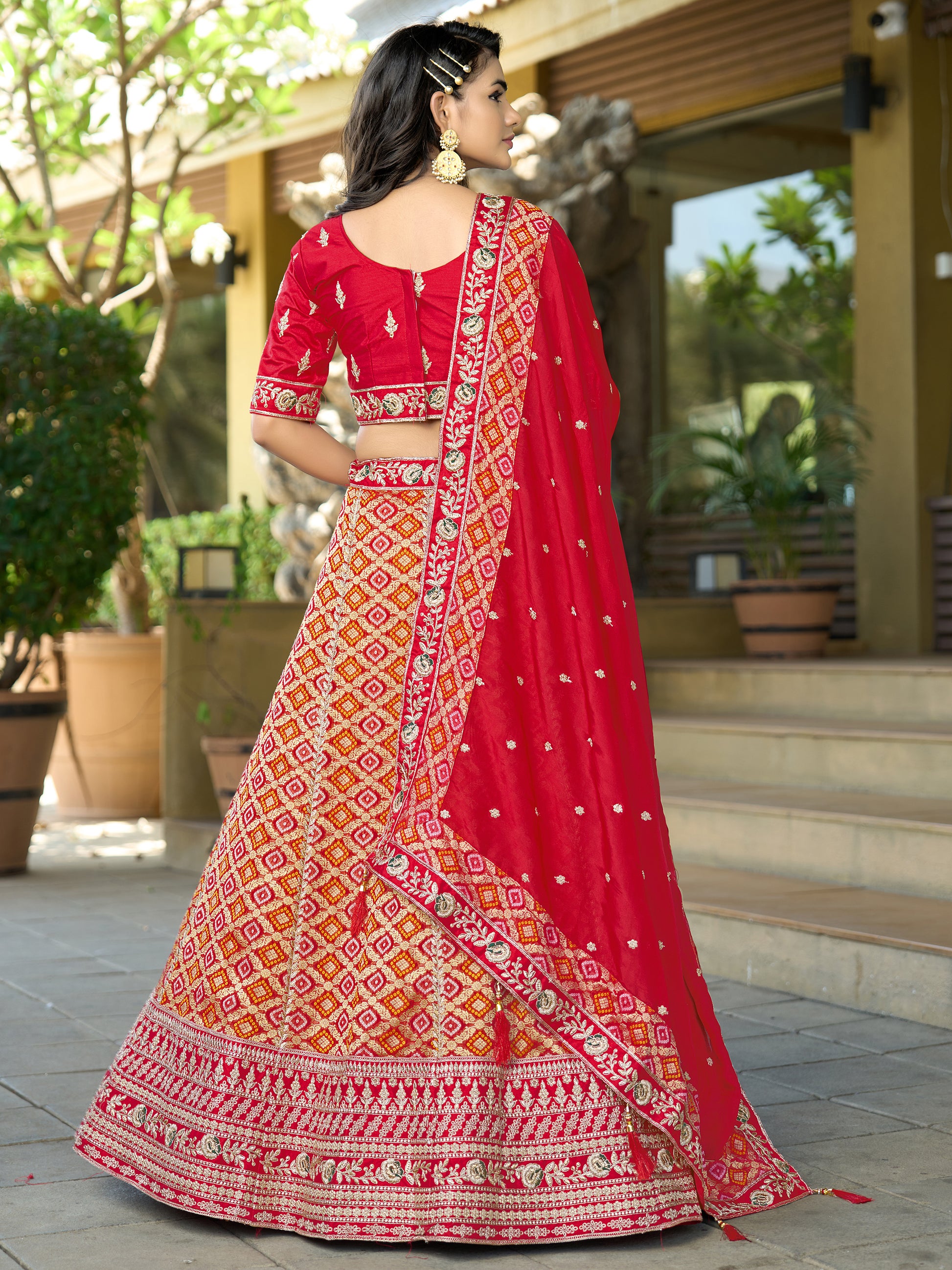 Mesmerizing Red Zari Weaving Silk Bridal Lehenga Choli With Dupatta