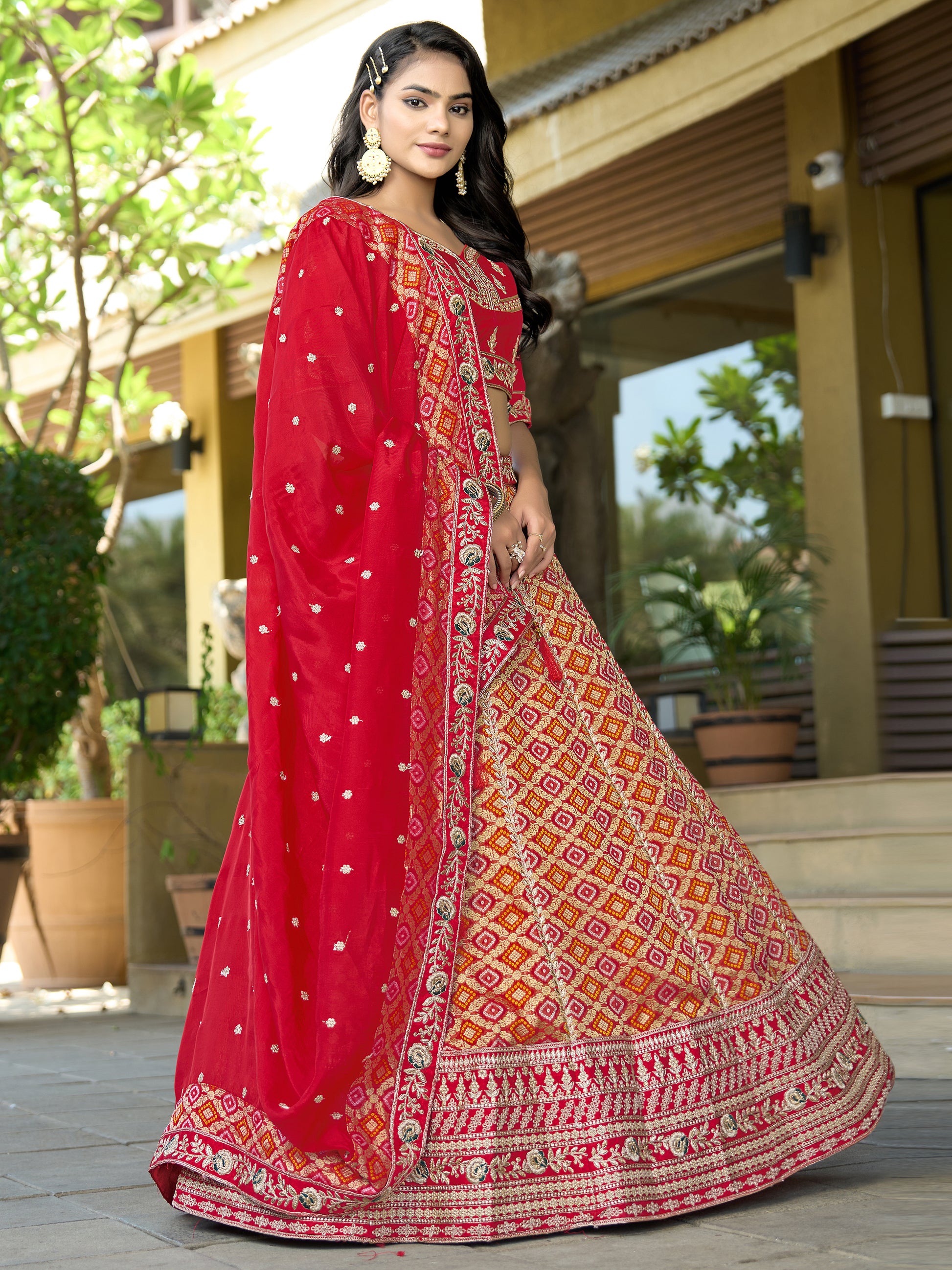 Mesmerizing Red Zari Weaving Silk Bridal Lehenga Choli With Dupatta