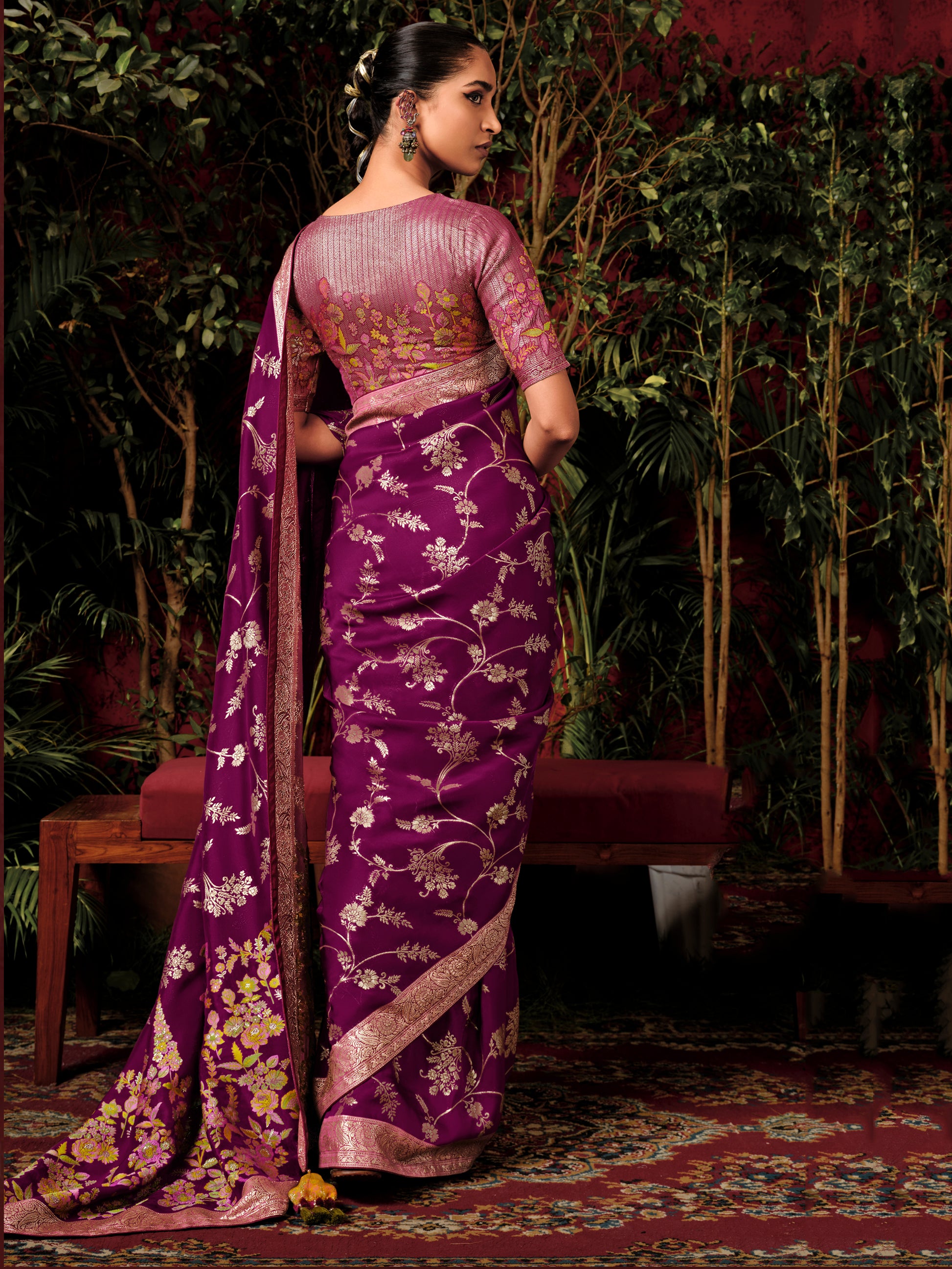 Pretty Magenta Zari Weaving Silk Wedding Wear Saree With Blouse