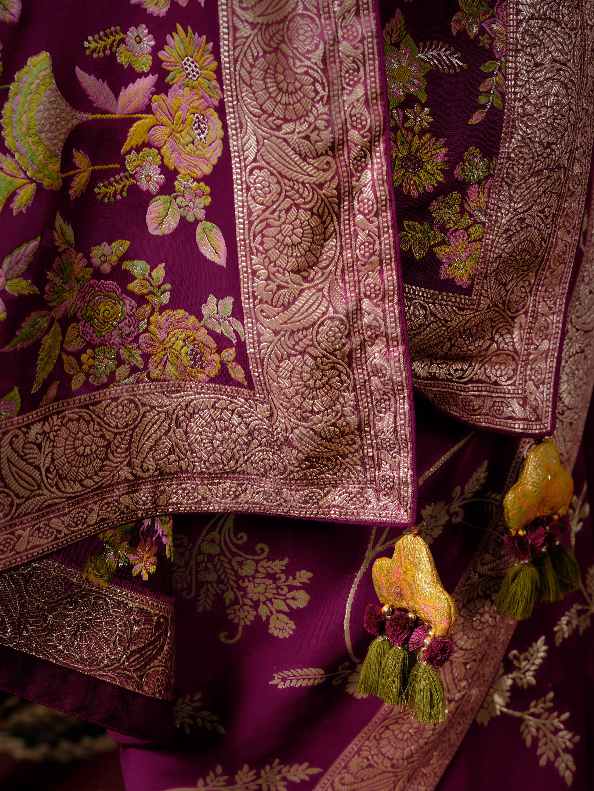 Pretty Magenta Zari Weaving Silk Wedding Wear Saree With Blouse