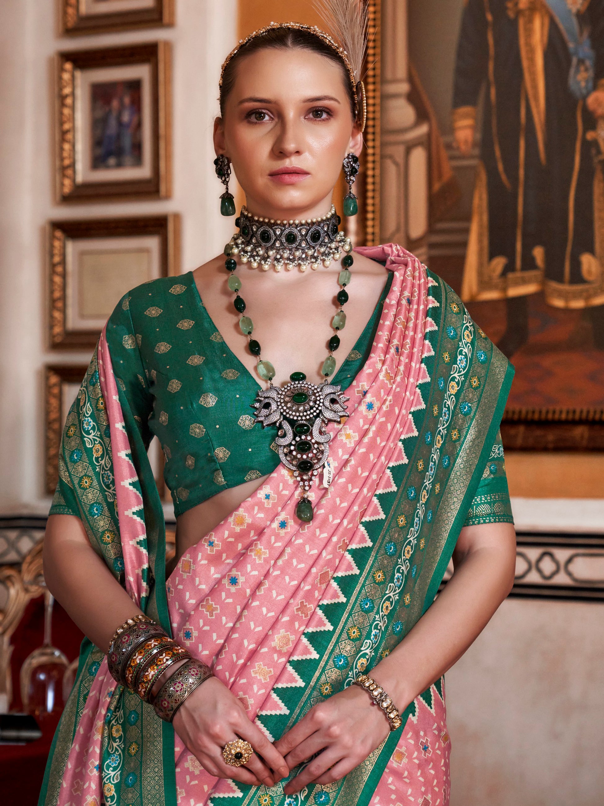 Captivating Pink Printed Silk Function Wear Saree With Blouse