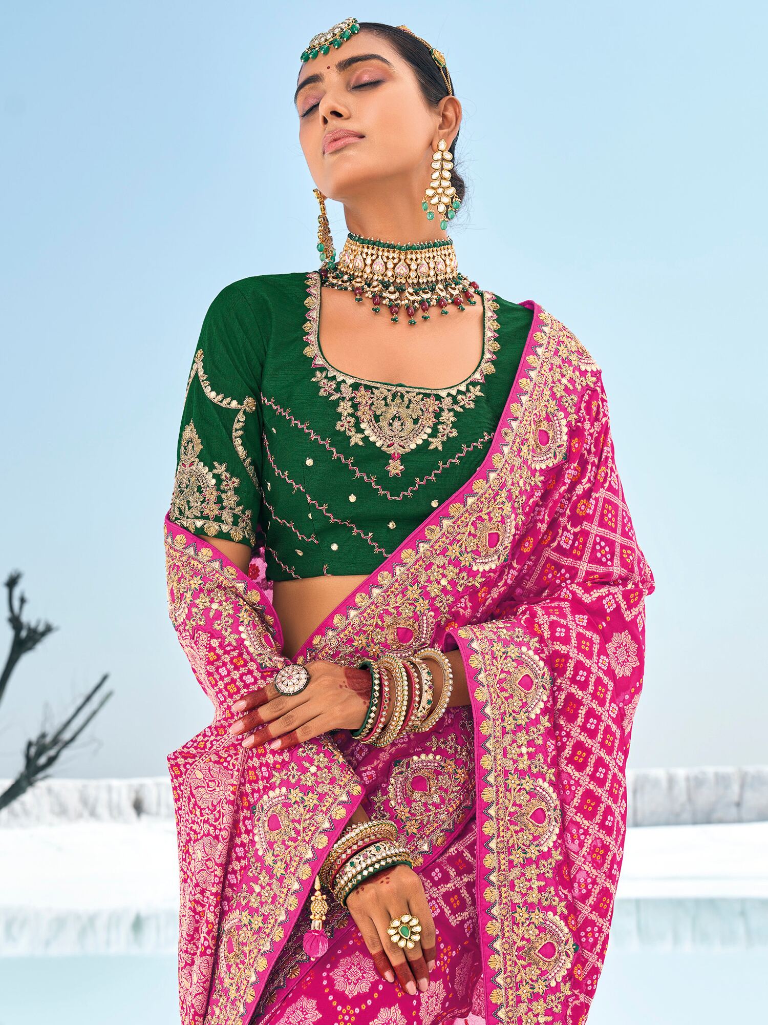 Fantastic Pink Bandhani Printed Georgette Traditional Saree With Blouse