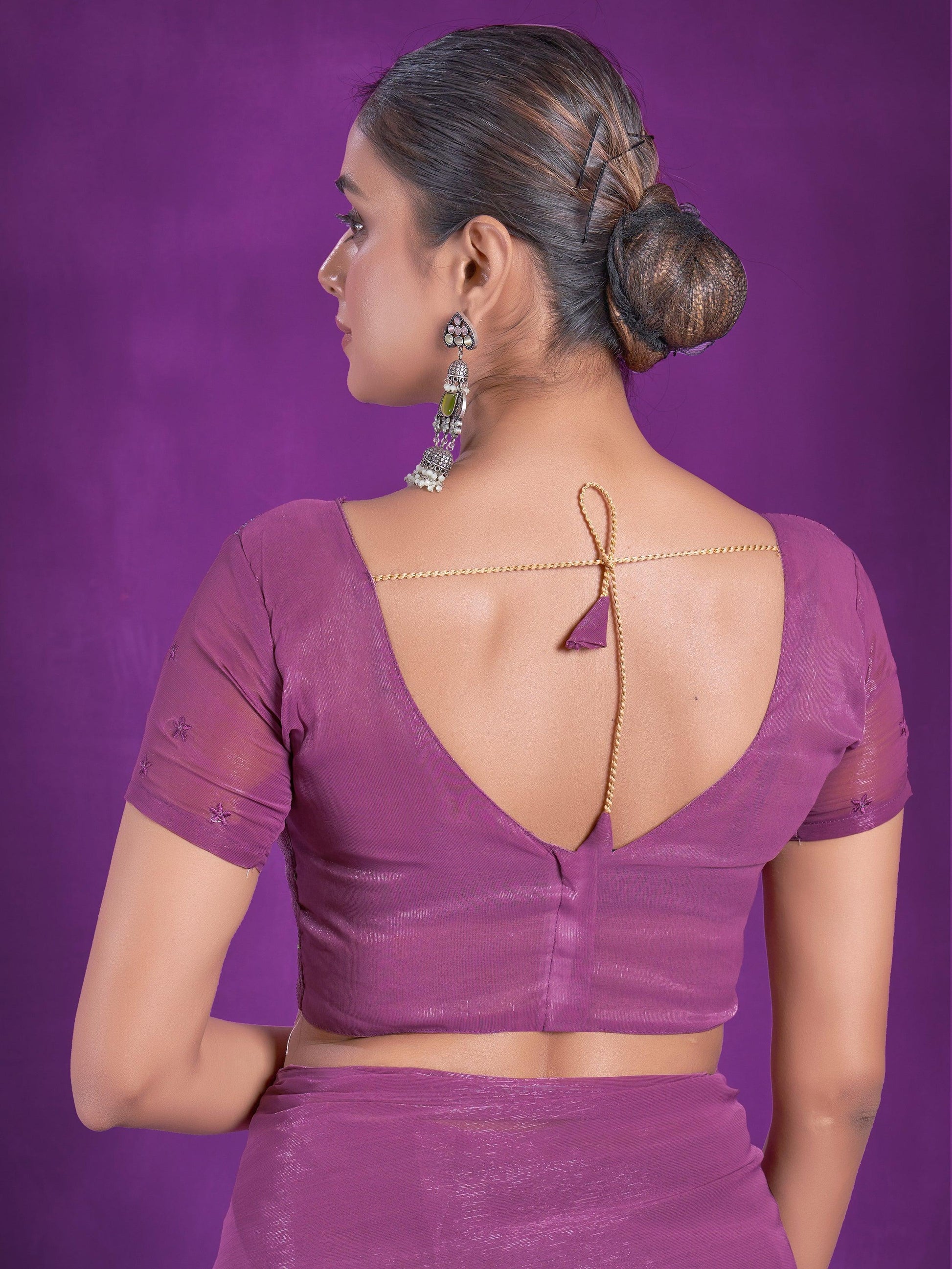 Enchanting Purple Sequins Organza Event Wear Saree With Blouse