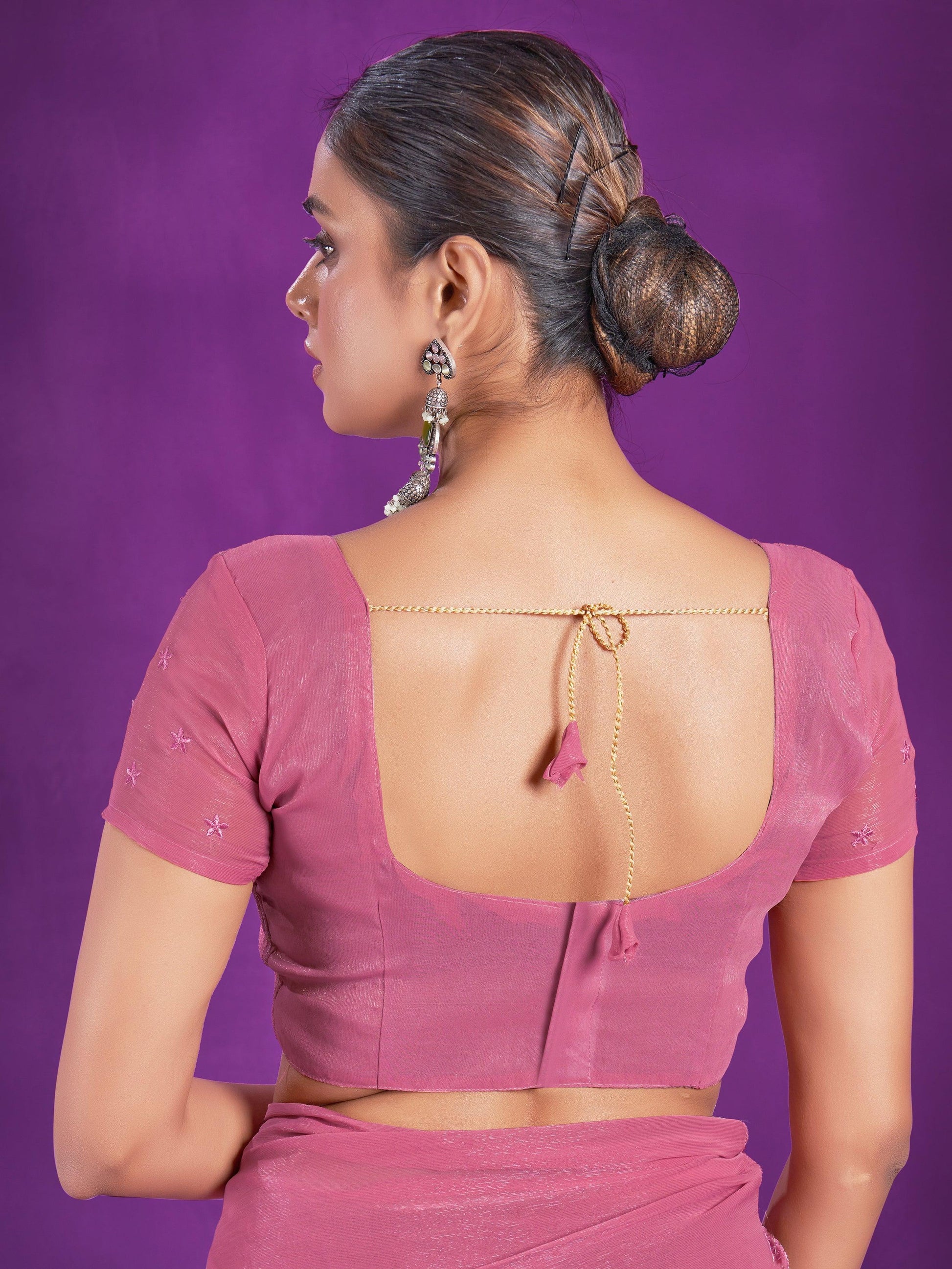 Glamorous Pink Sequins Organza Party Wear Saree With Blouse