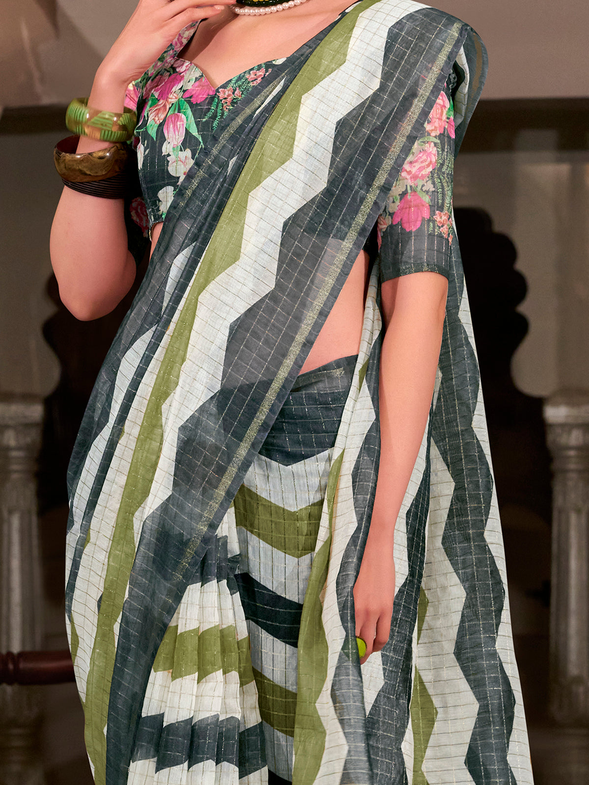 Awesome Multi-Color Printed Cotton Office Wear Saree With Blouse