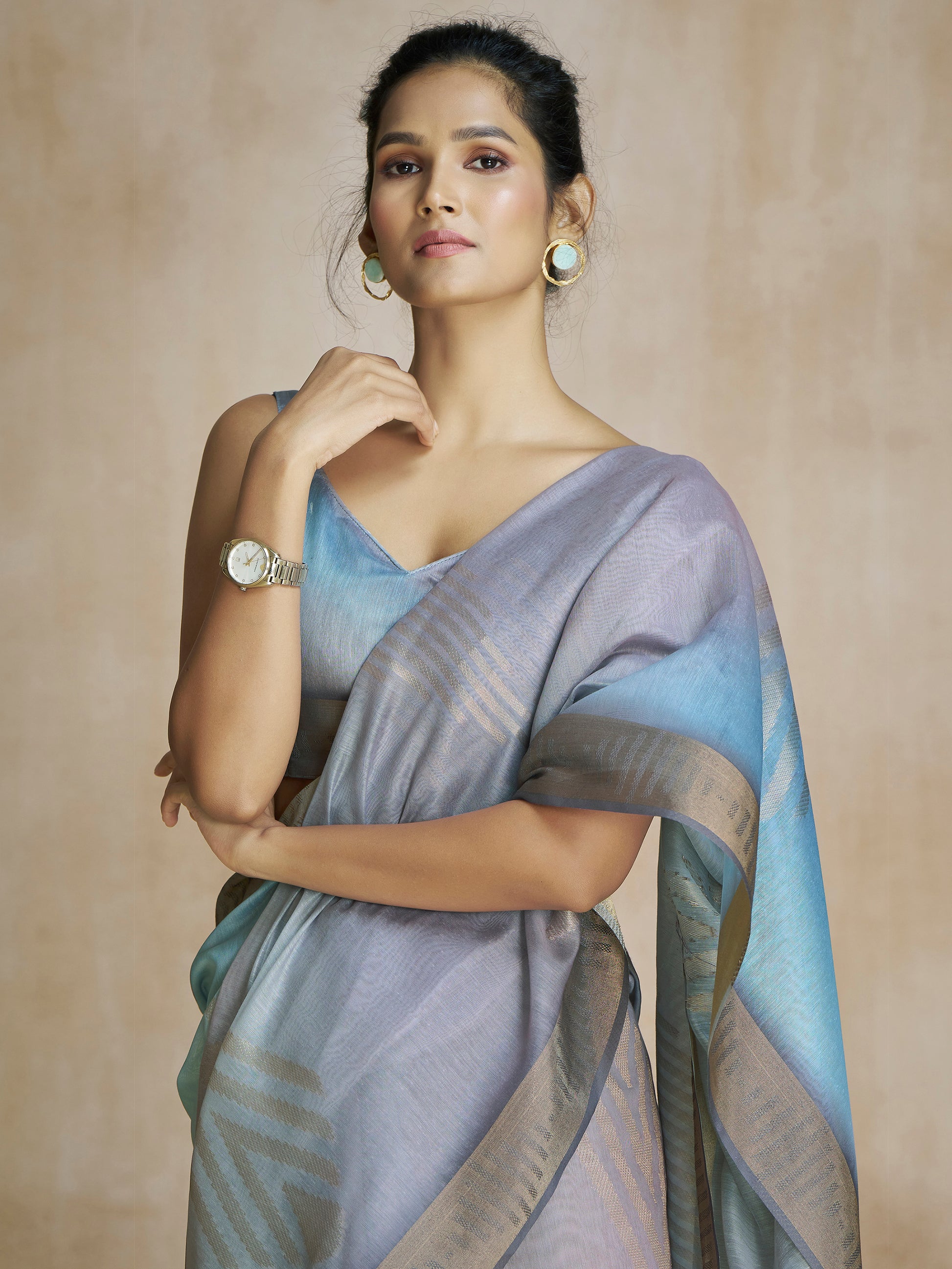 Charming Blue Digital Printed Silk Festival Wear Saree With Blouse