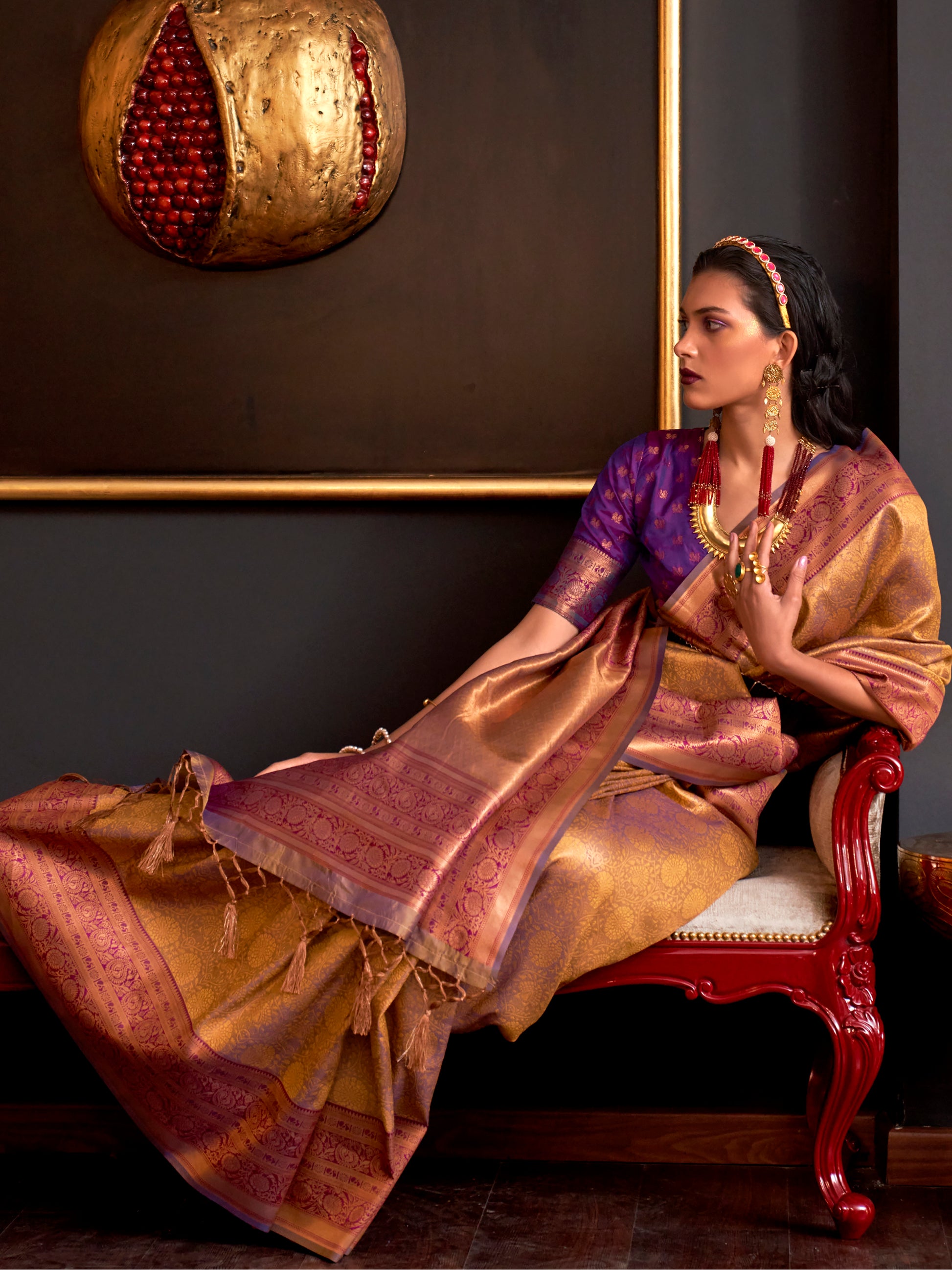 Pretty Mustard Yellow Weaving Silk Wedding Wear Saree With Blouse