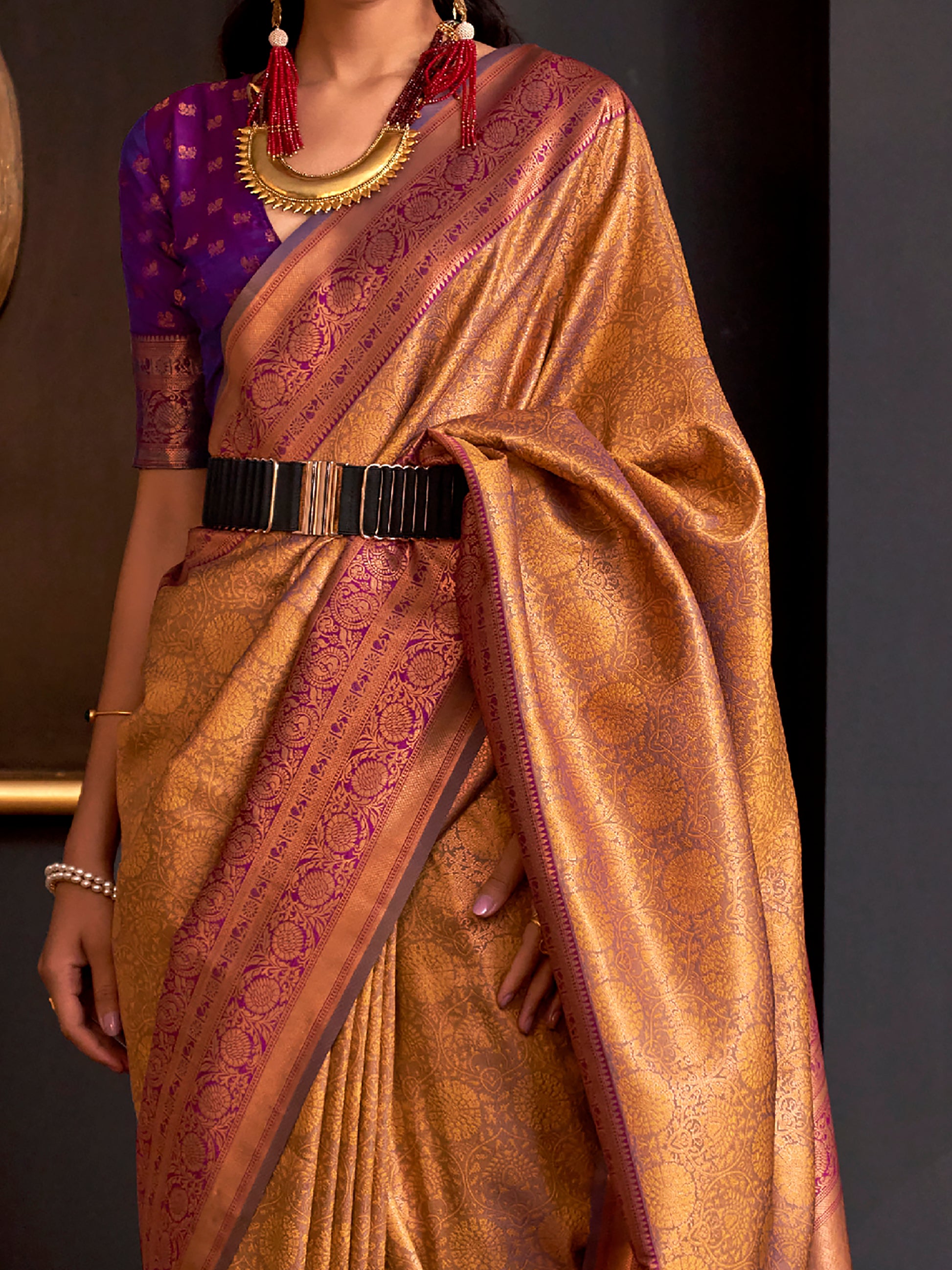Pretty Mustard Yellow Weaving Silk Wedding Wear Saree With Blouse
