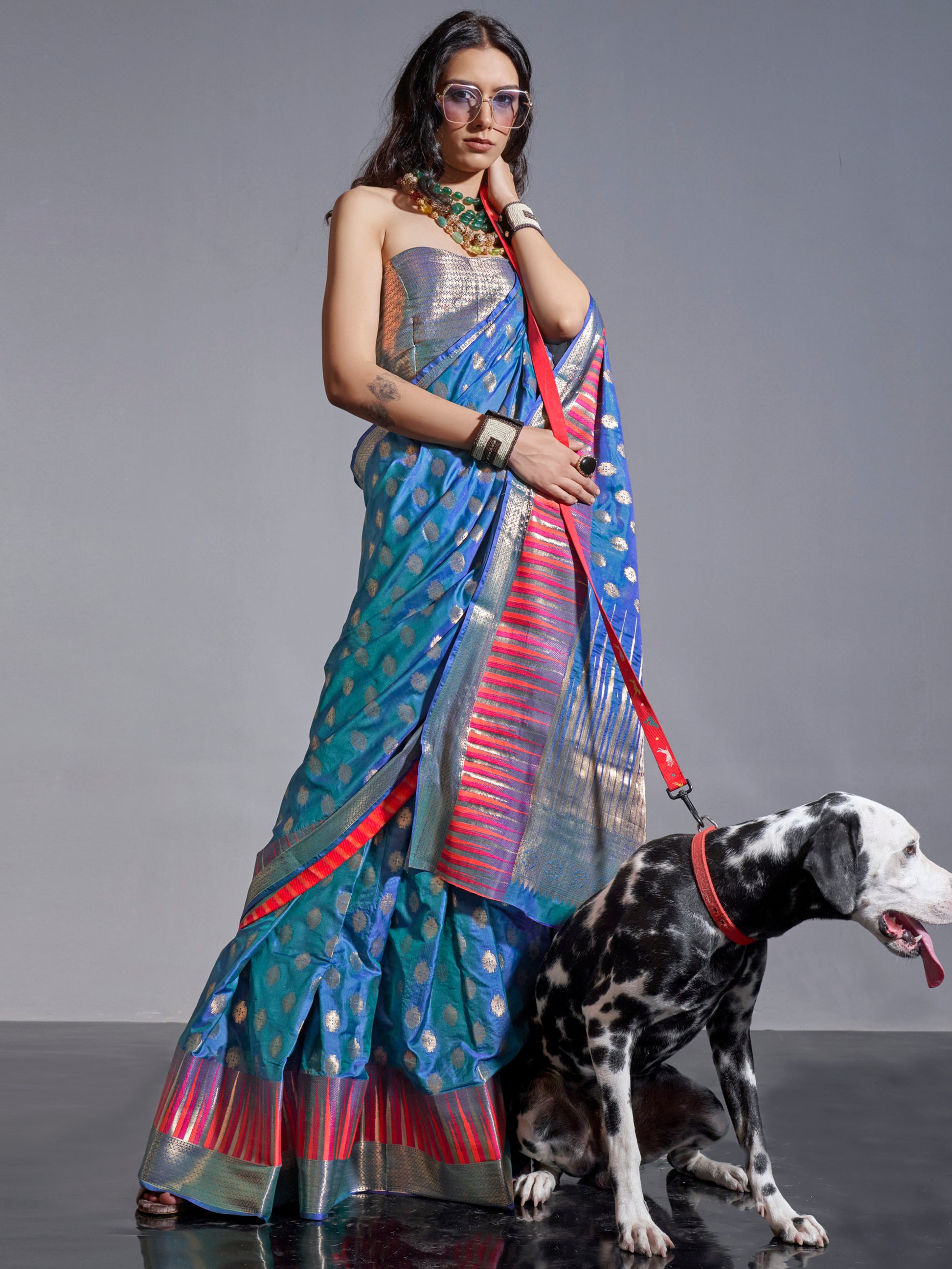 Ravishing Blue Zari Weaving Silk Sangeet Wear Saree With Blouse