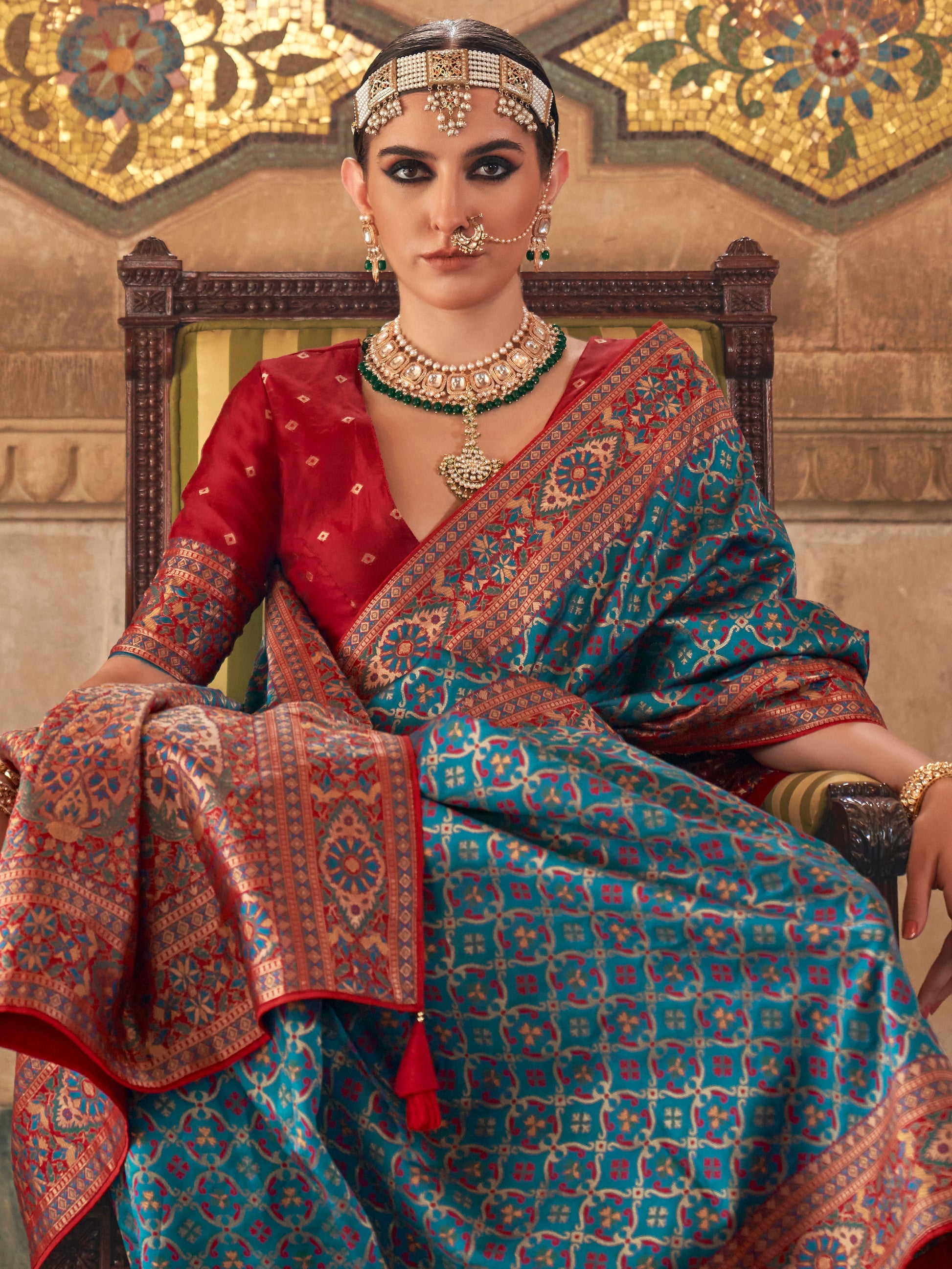 Magnificent Blue Weaving Silk Festive Wear Saree With Blouse