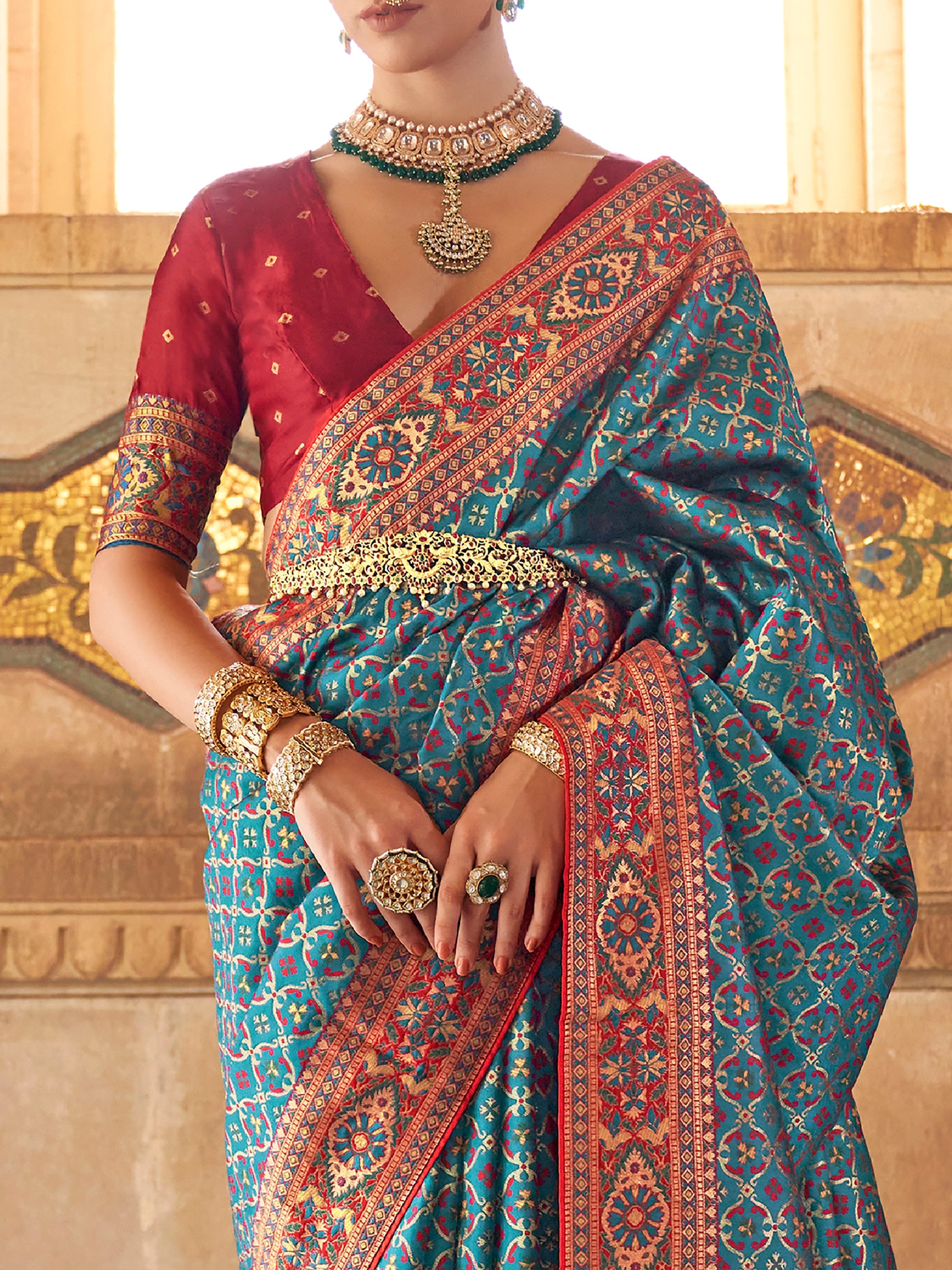 Magnificent Blue Weaving Silk Festive Wear Saree With Blouse