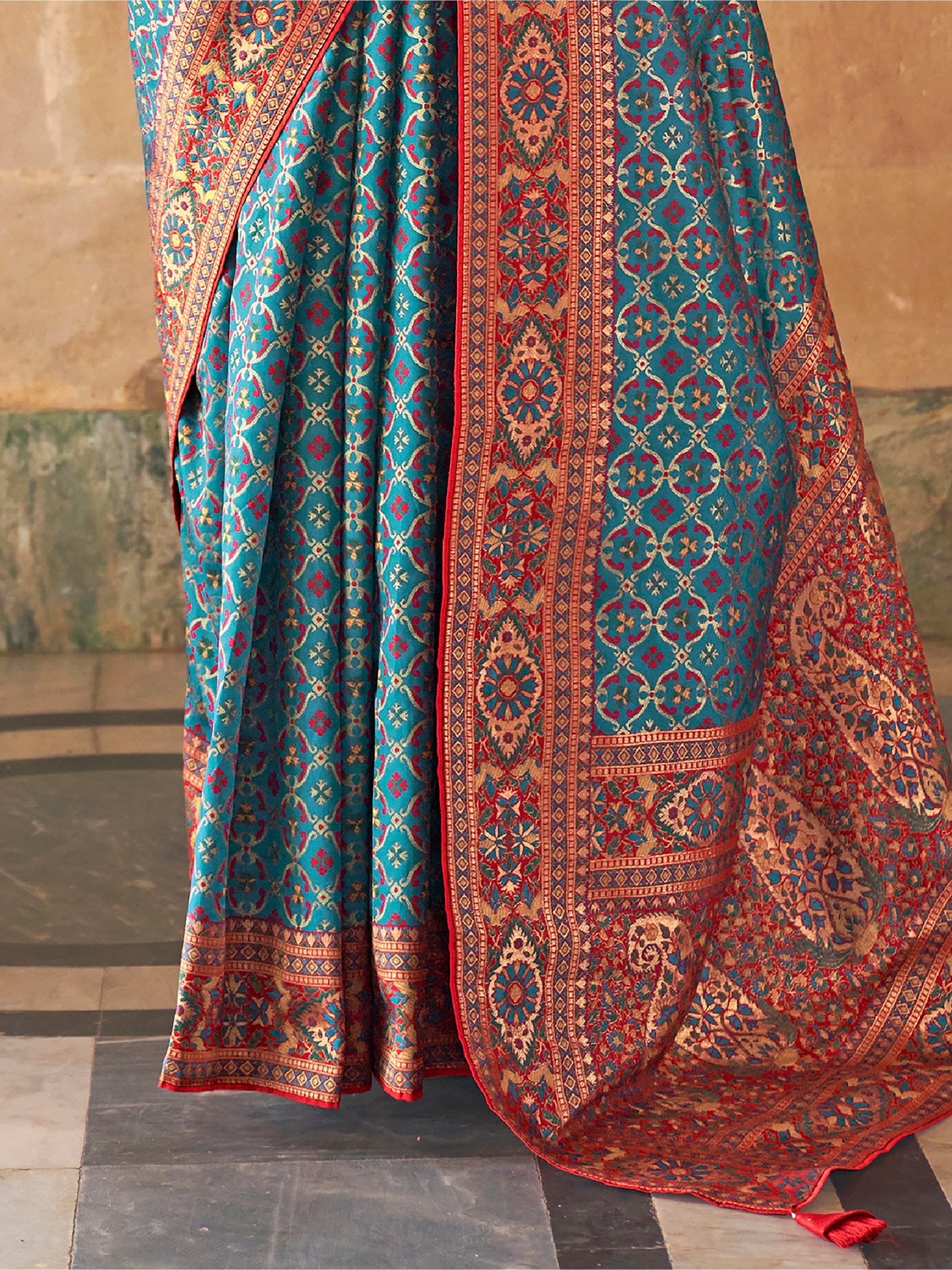 Magnificent Blue Weaving Silk Festive Wear Saree With Blouse