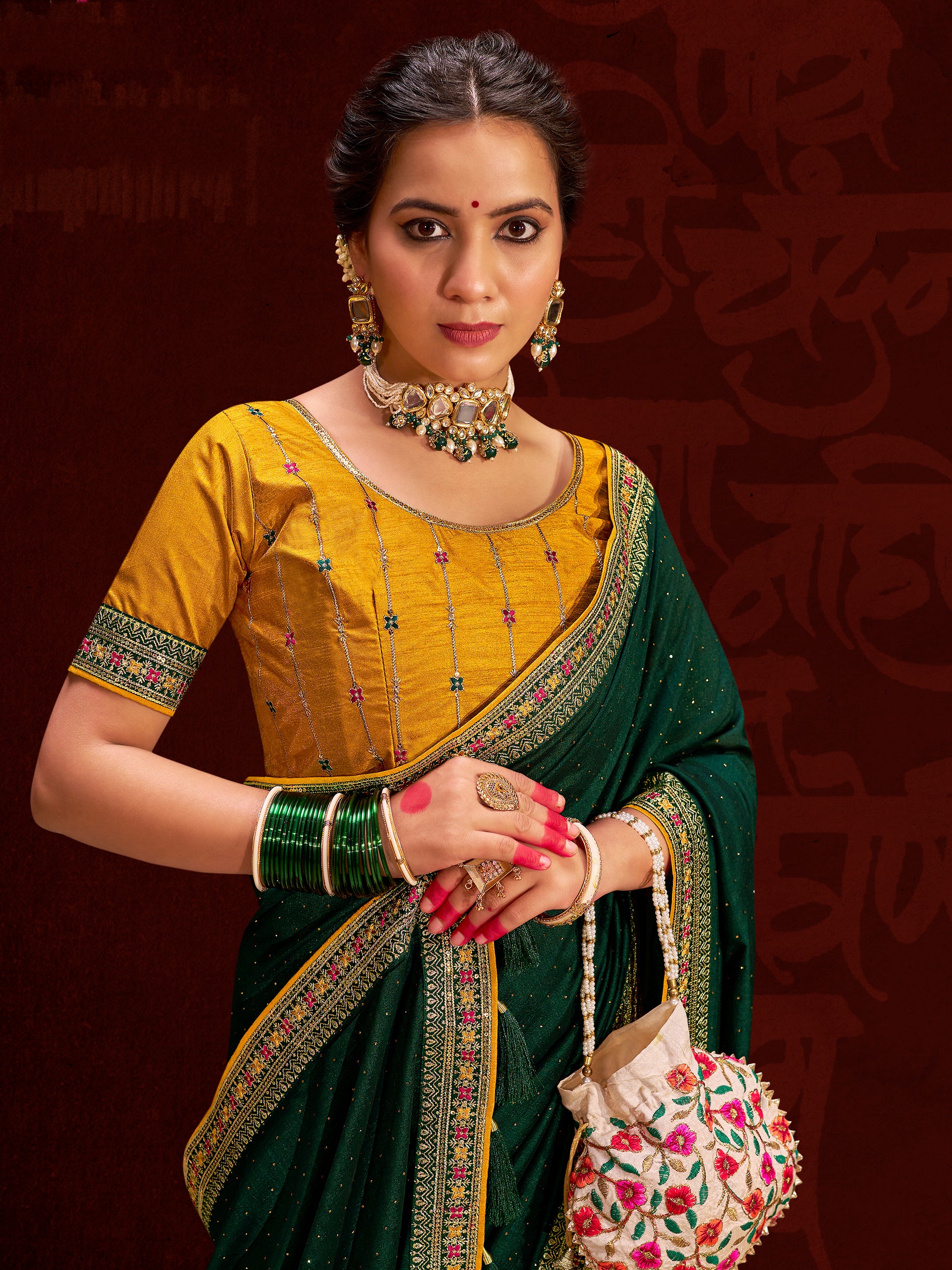 Outstanding Green Heavy Lace Work Silk Mehendi Wear Saree
