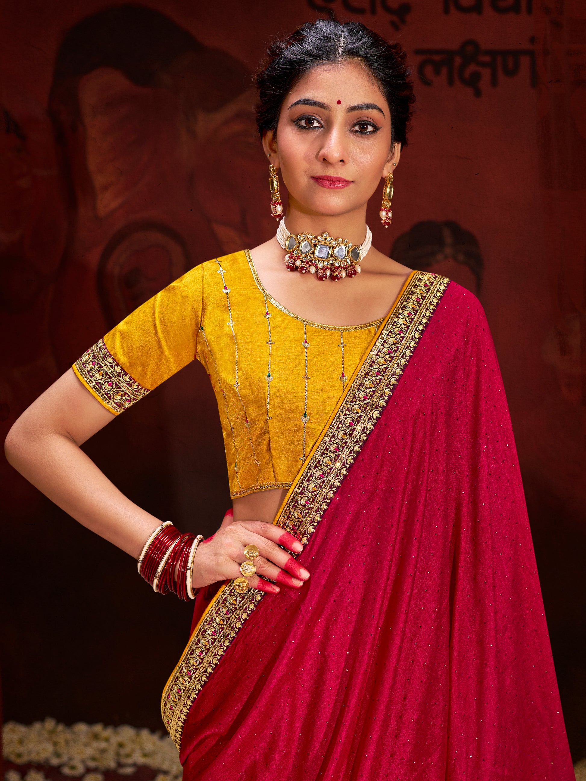 Wonderful Magenta Heavy Lace Work Silk Wedding Saree With Blouse